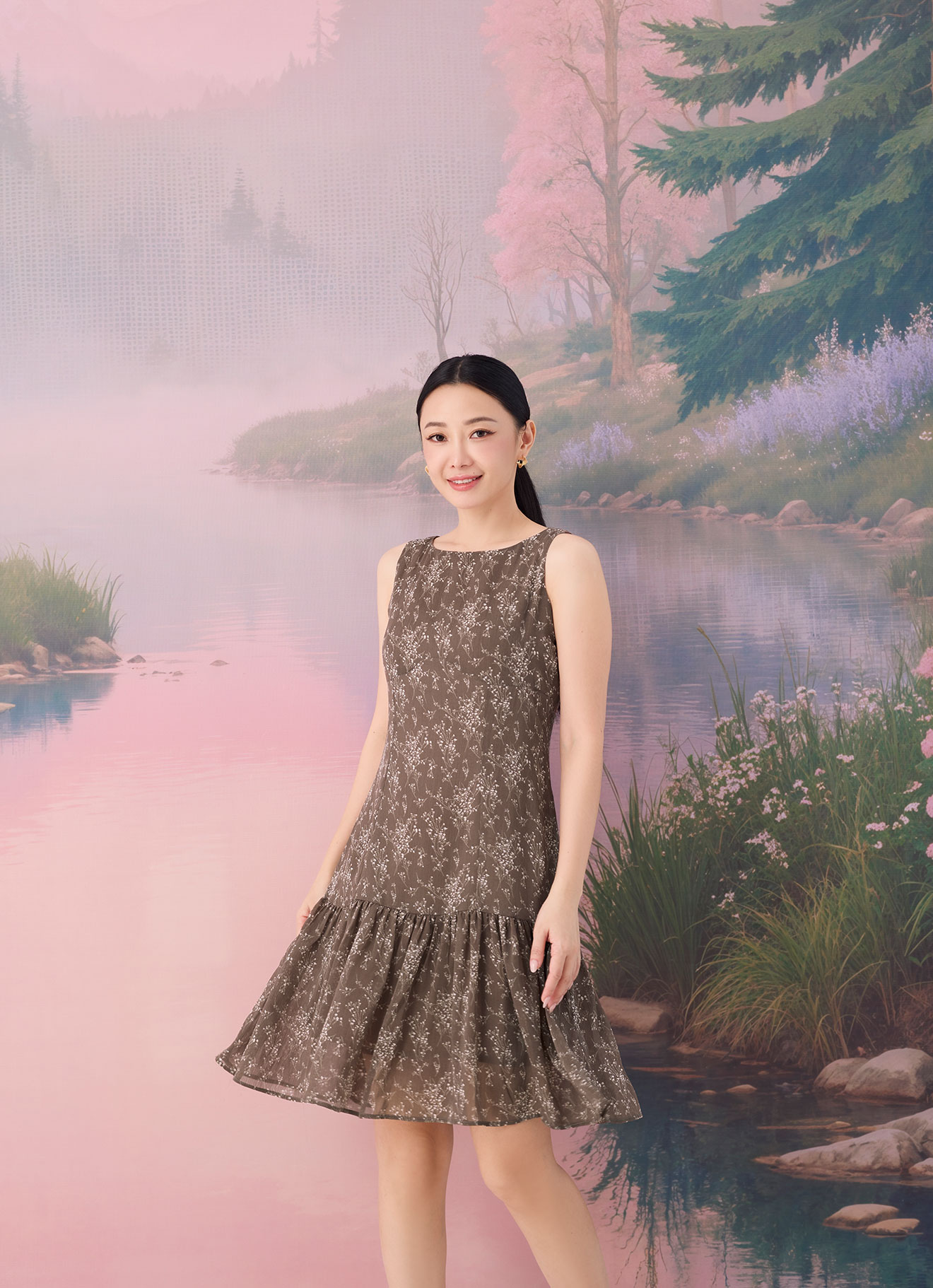 Cinder by Floral Sleeveless Ruffle Dress