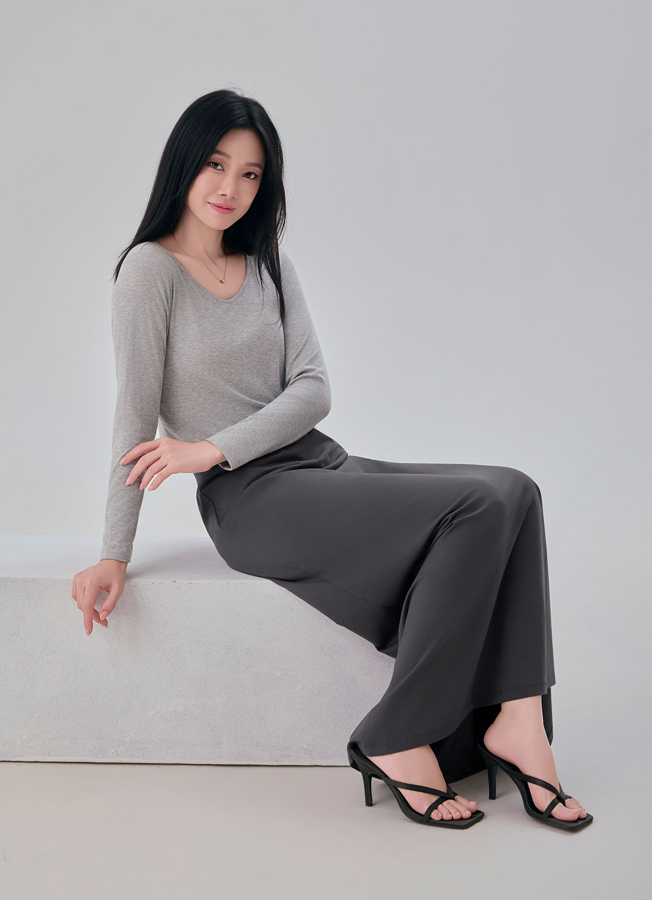 Dark-Gull-Gray by Plain Midi Skirt