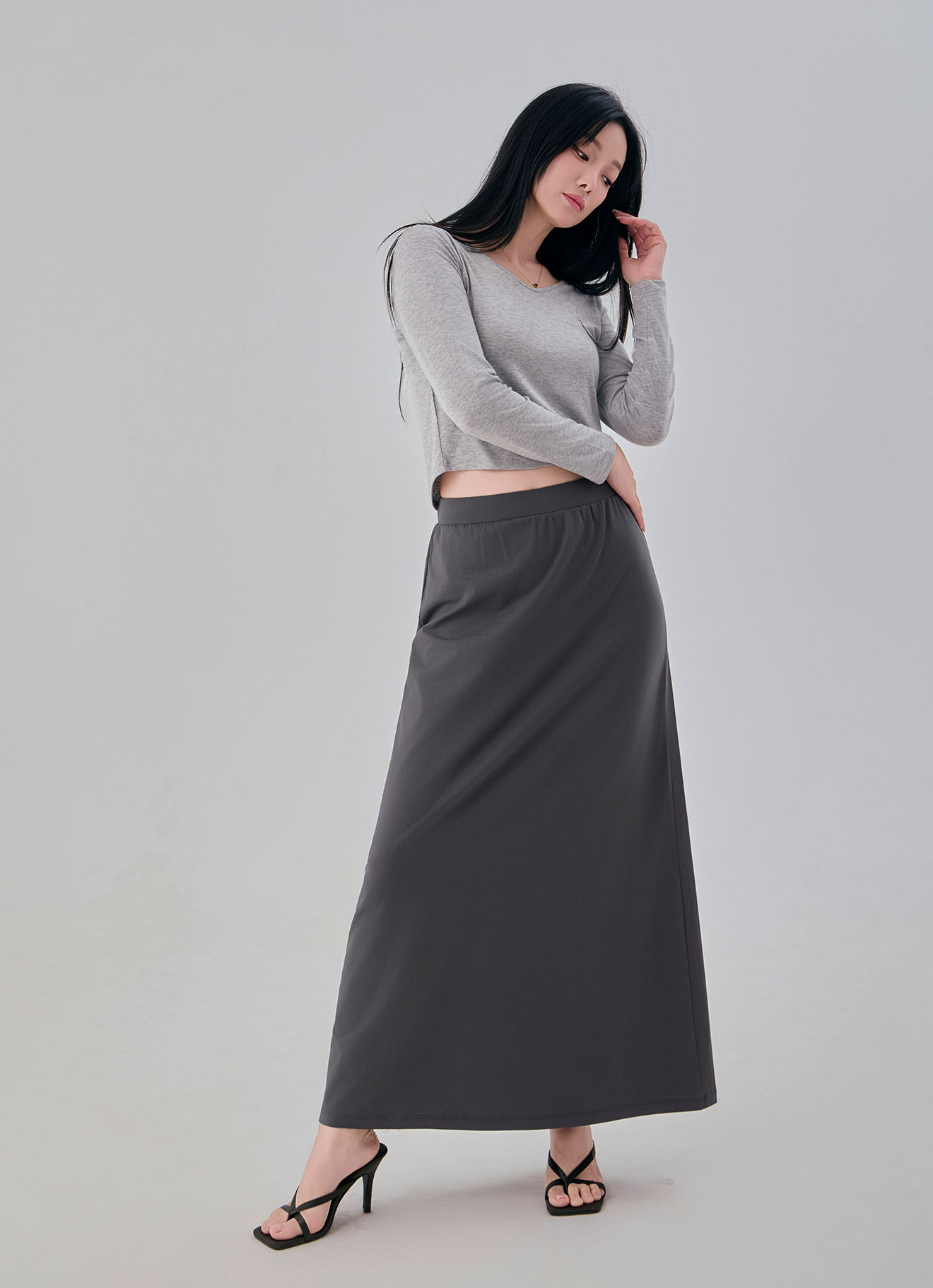 Dark-Gull-Gray by Plain Midi Skirt