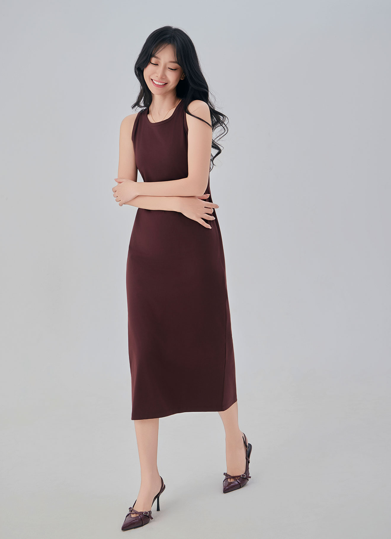 Deep-Mahogany by Sleeveless Dress
