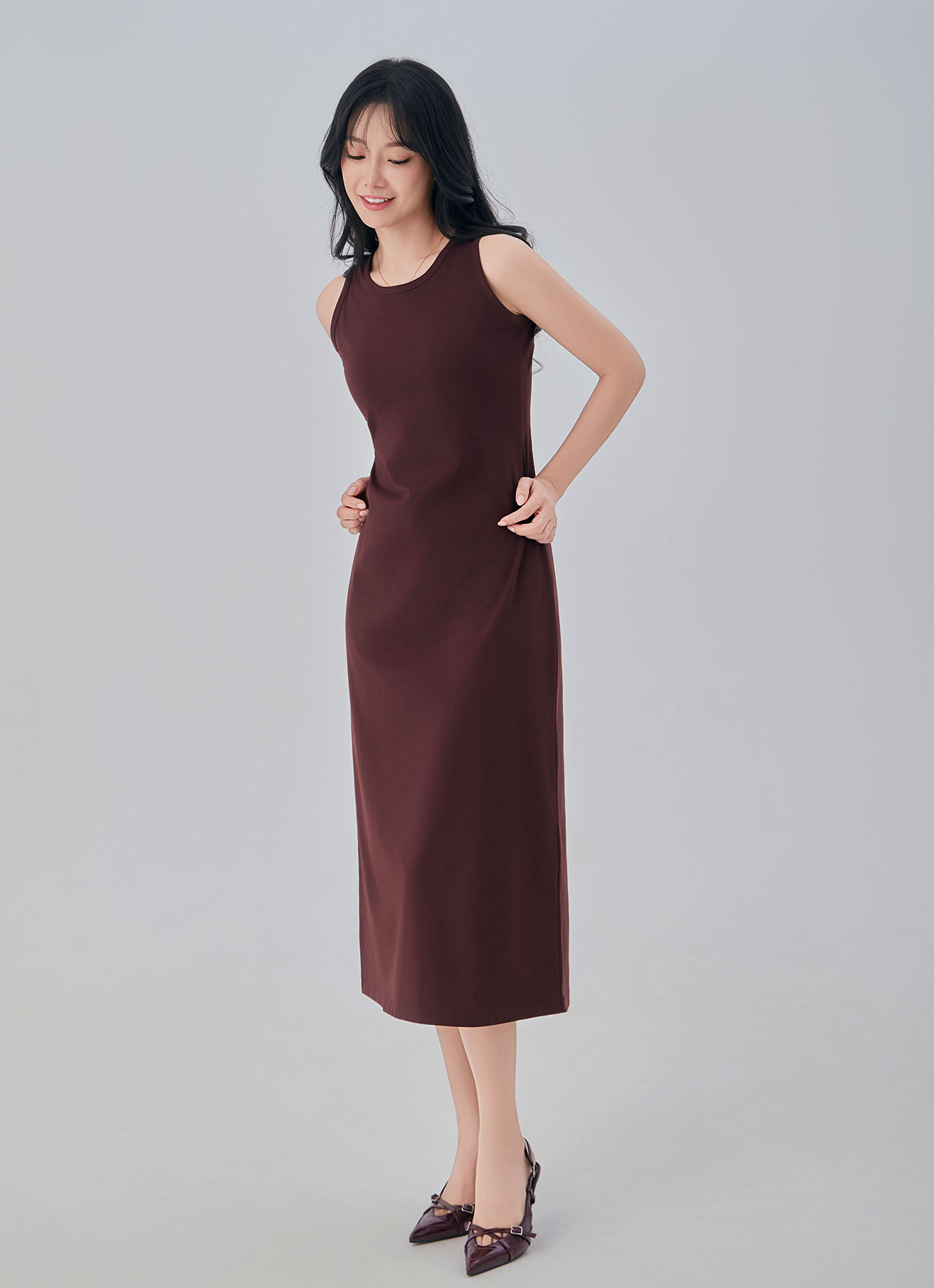 Deep-Mahogany by Sleeveless Dress