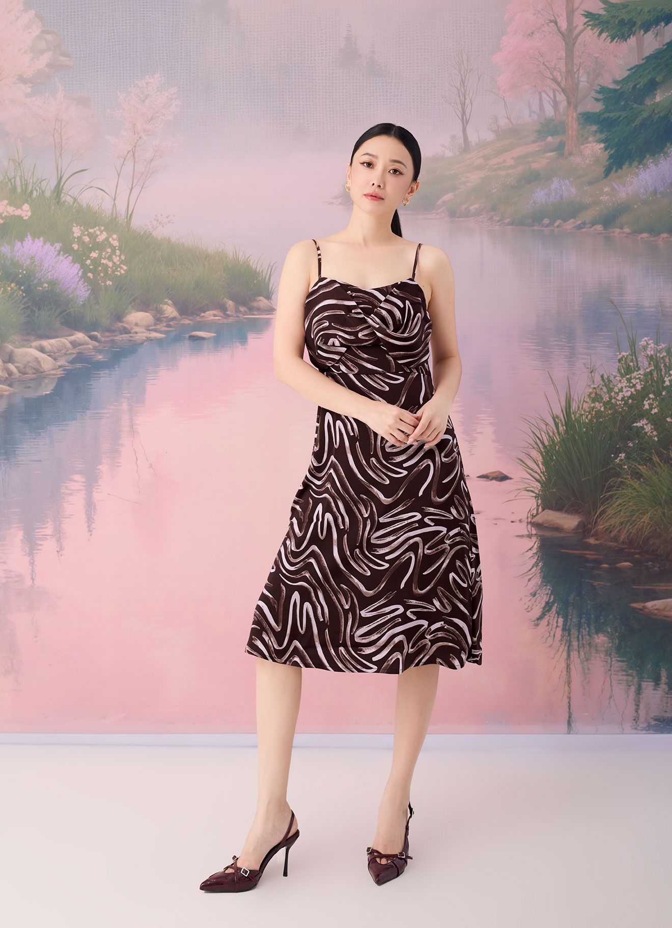 Deep-Mahogany  by Print Dress