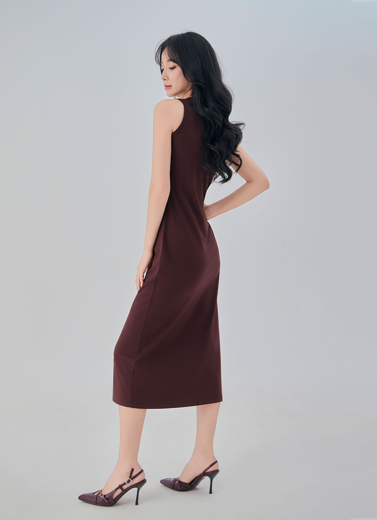Deep-Mahogany by Sleeveless Dress