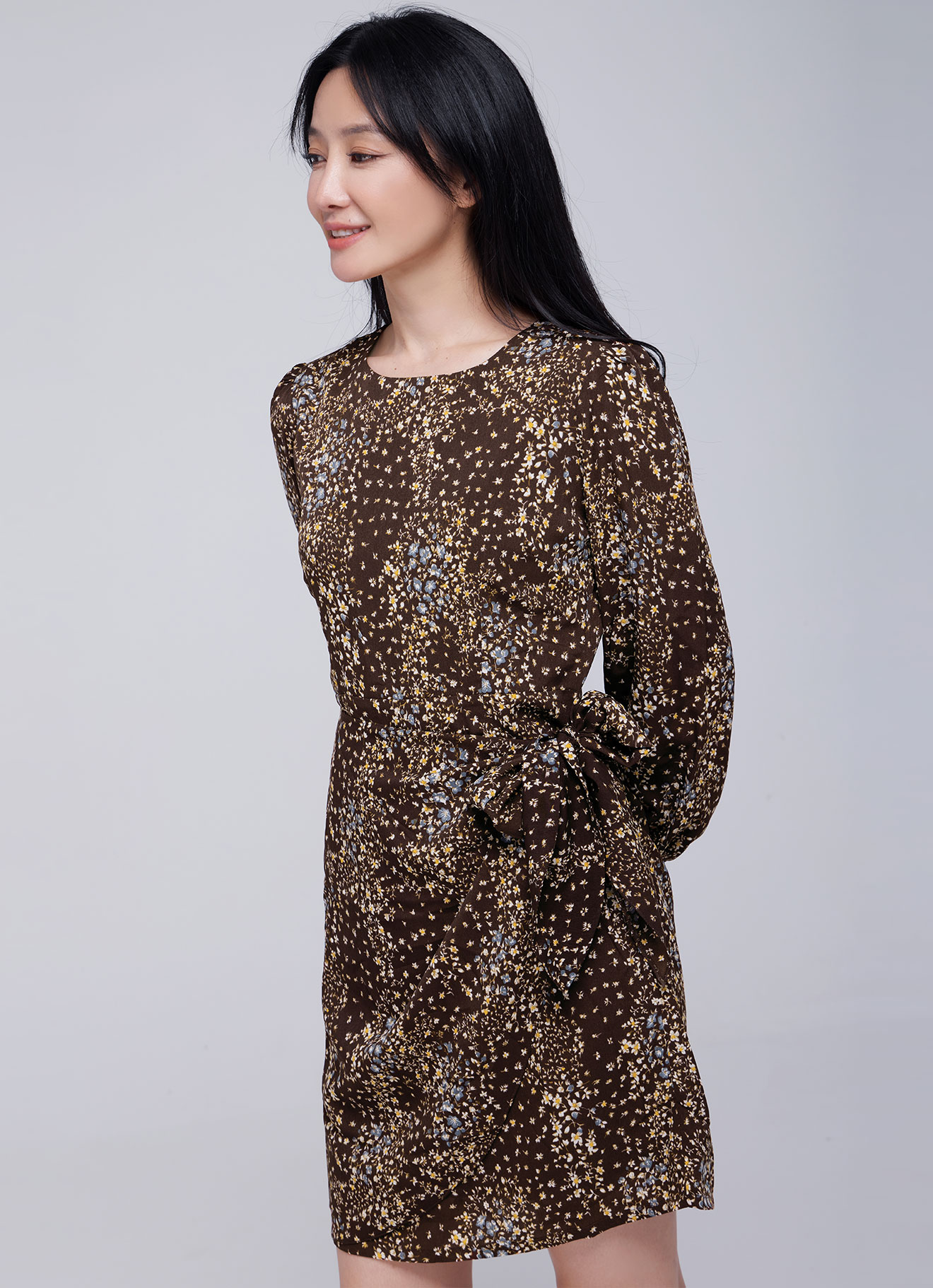 Deep-Mahogany  by Long Sleeve Dress