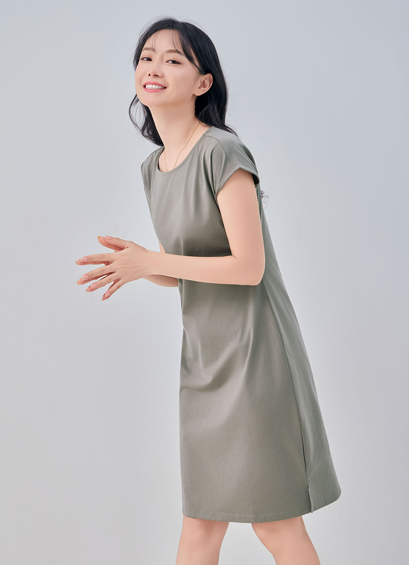 Dusky-Green by Sleeve Dress