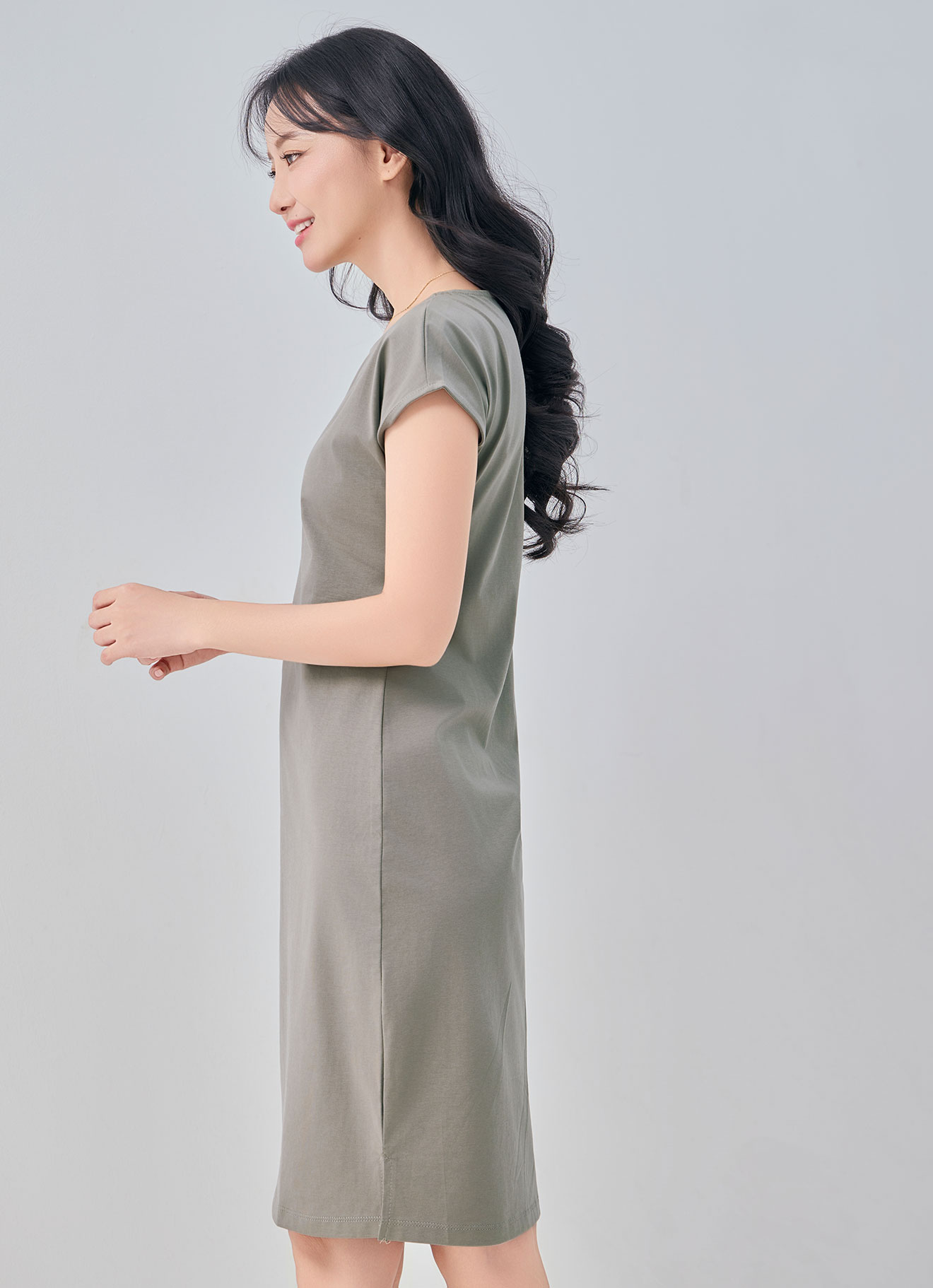 Dusky-Green by Sleeve Dress