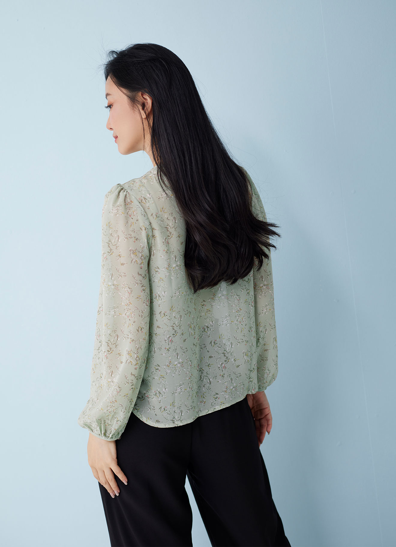 Fog-Green by Long Sleeve Blouse