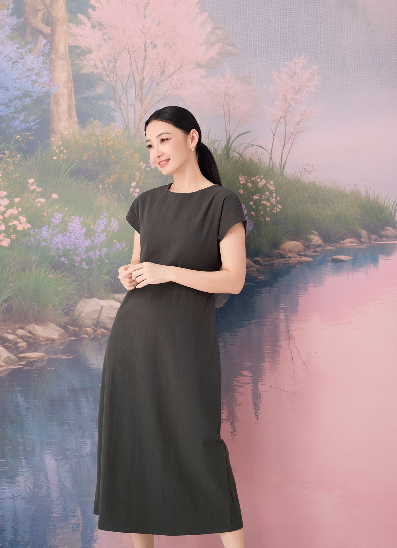 Forest-Night  by Sleeve Midi Dress