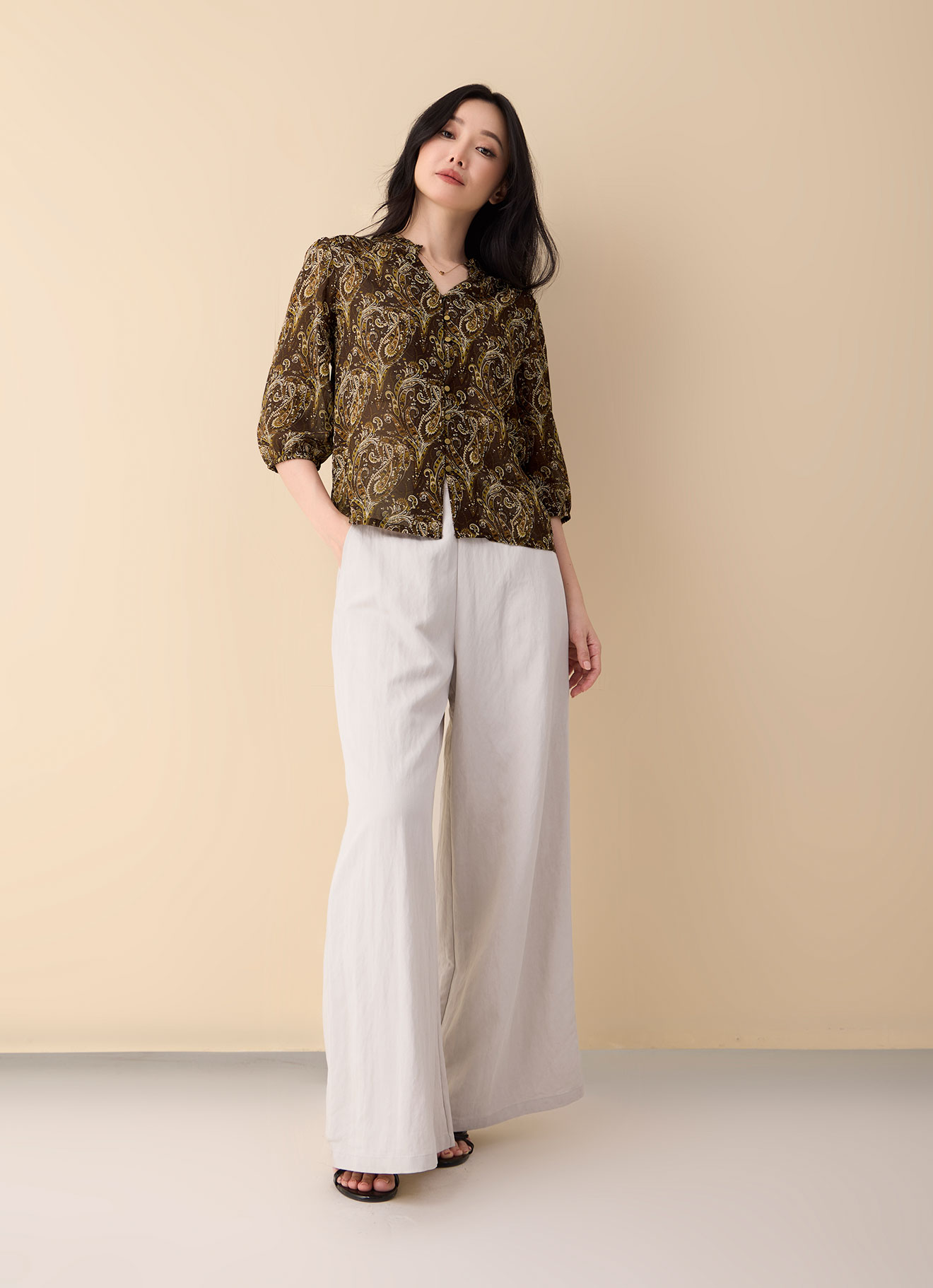 Golden-Brown by Printed Blouse