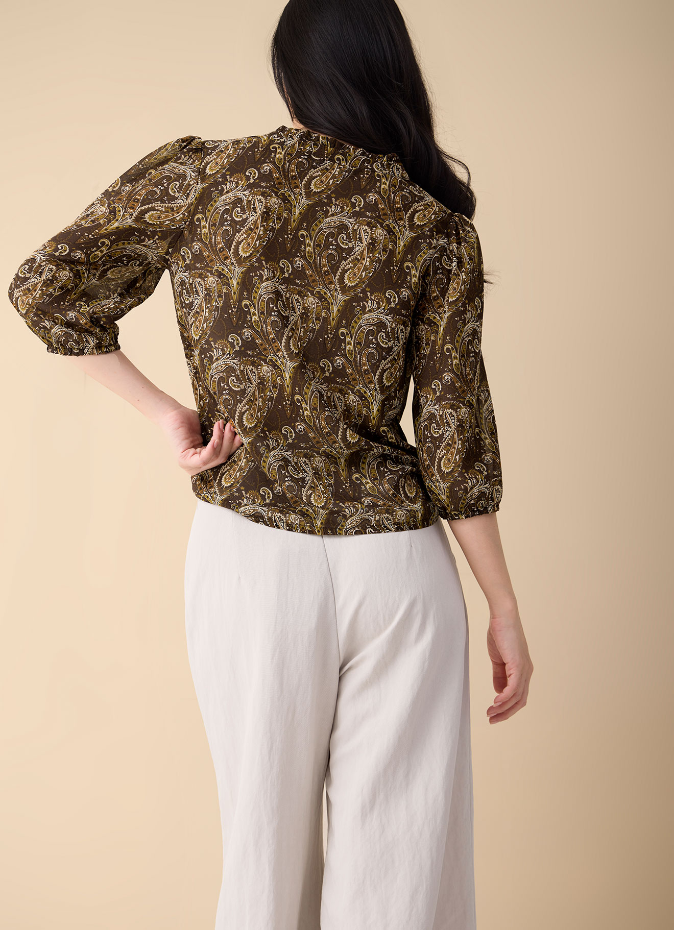 Golden-Brown by Printed Blouse