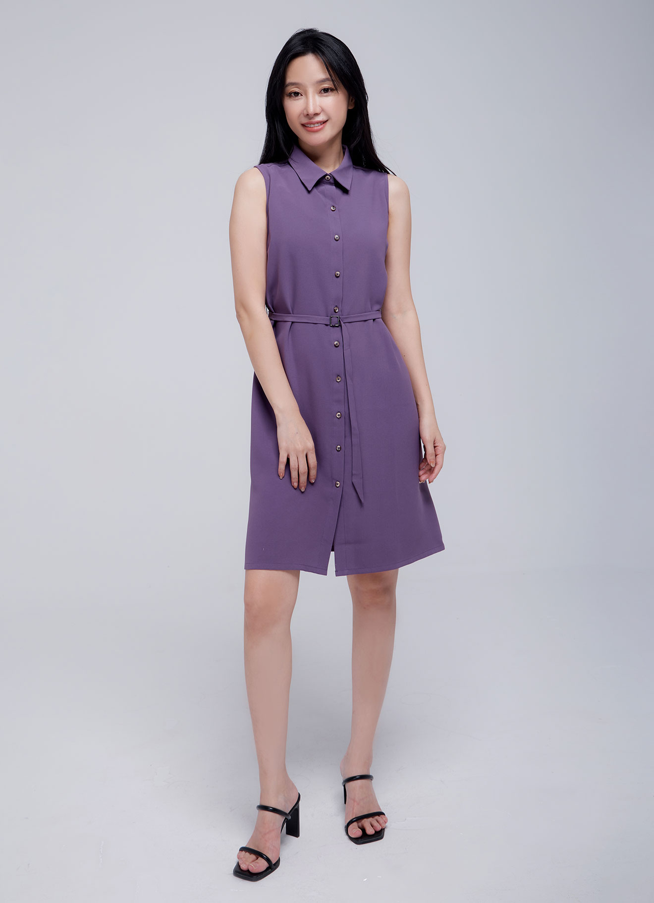 Grape-Jam by Tie-Belt Shirt Dress