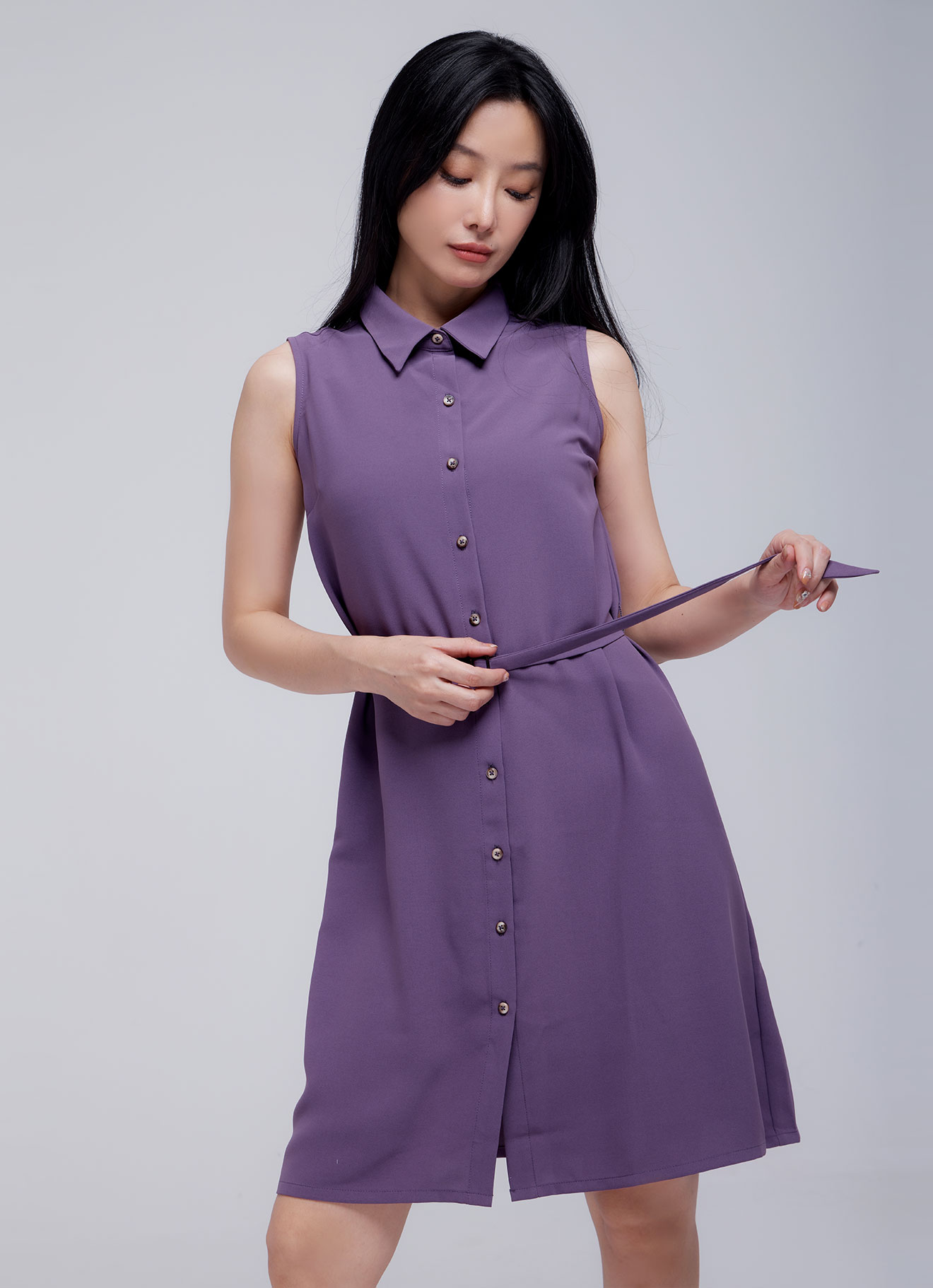 Grape-Jam by Tie-Belt Shirt Dress