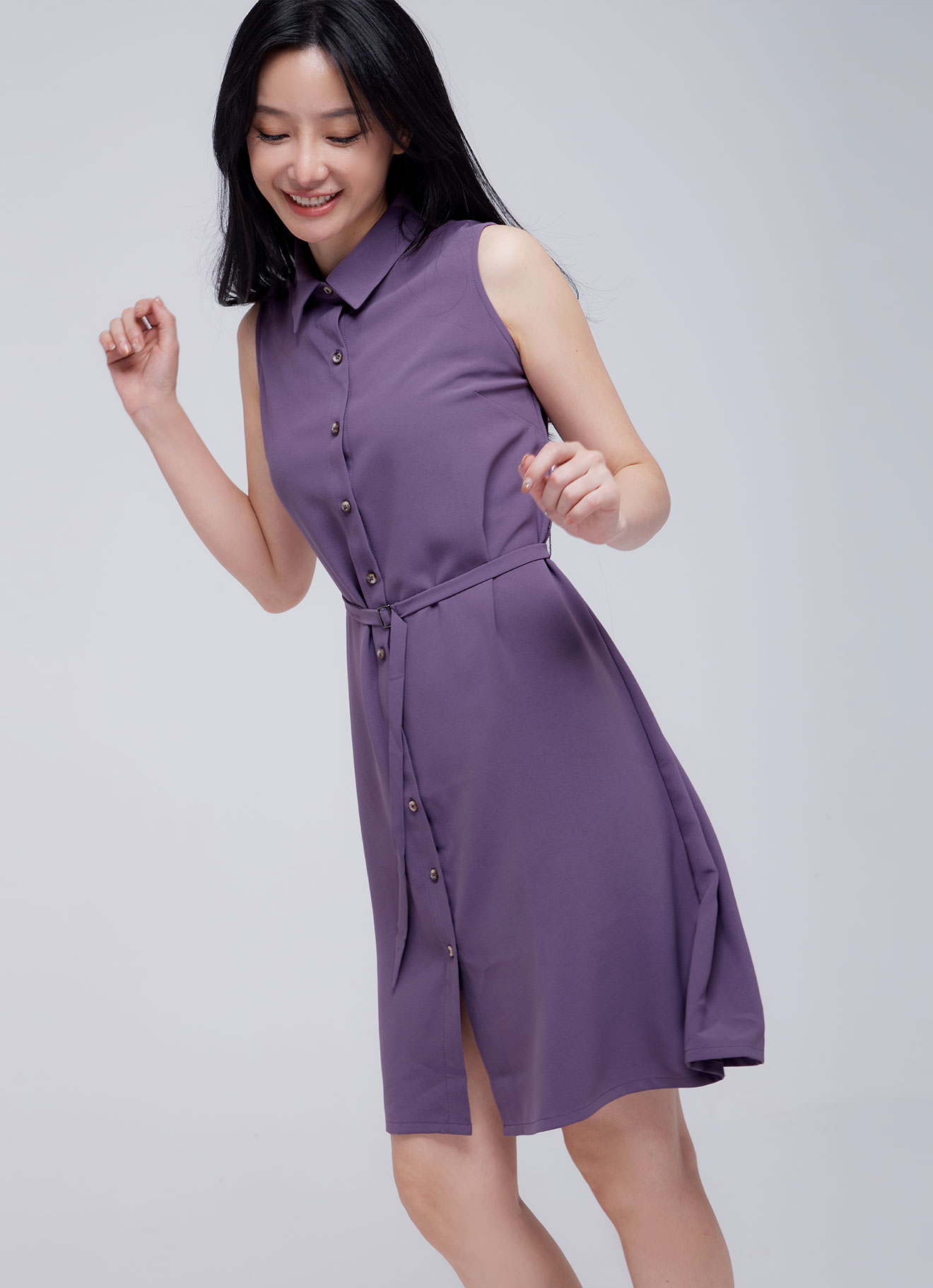 Grape-Jam by Tie-Belt Shirt Dress