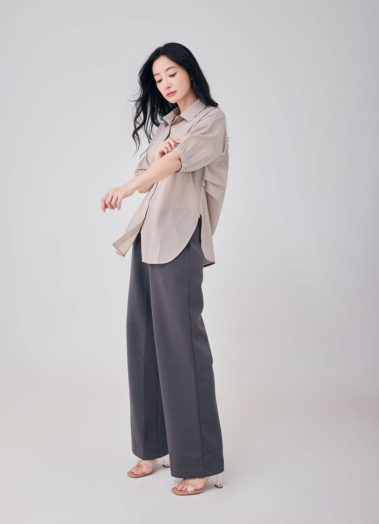 Gray-Morn by Shirt Collor Blouse
