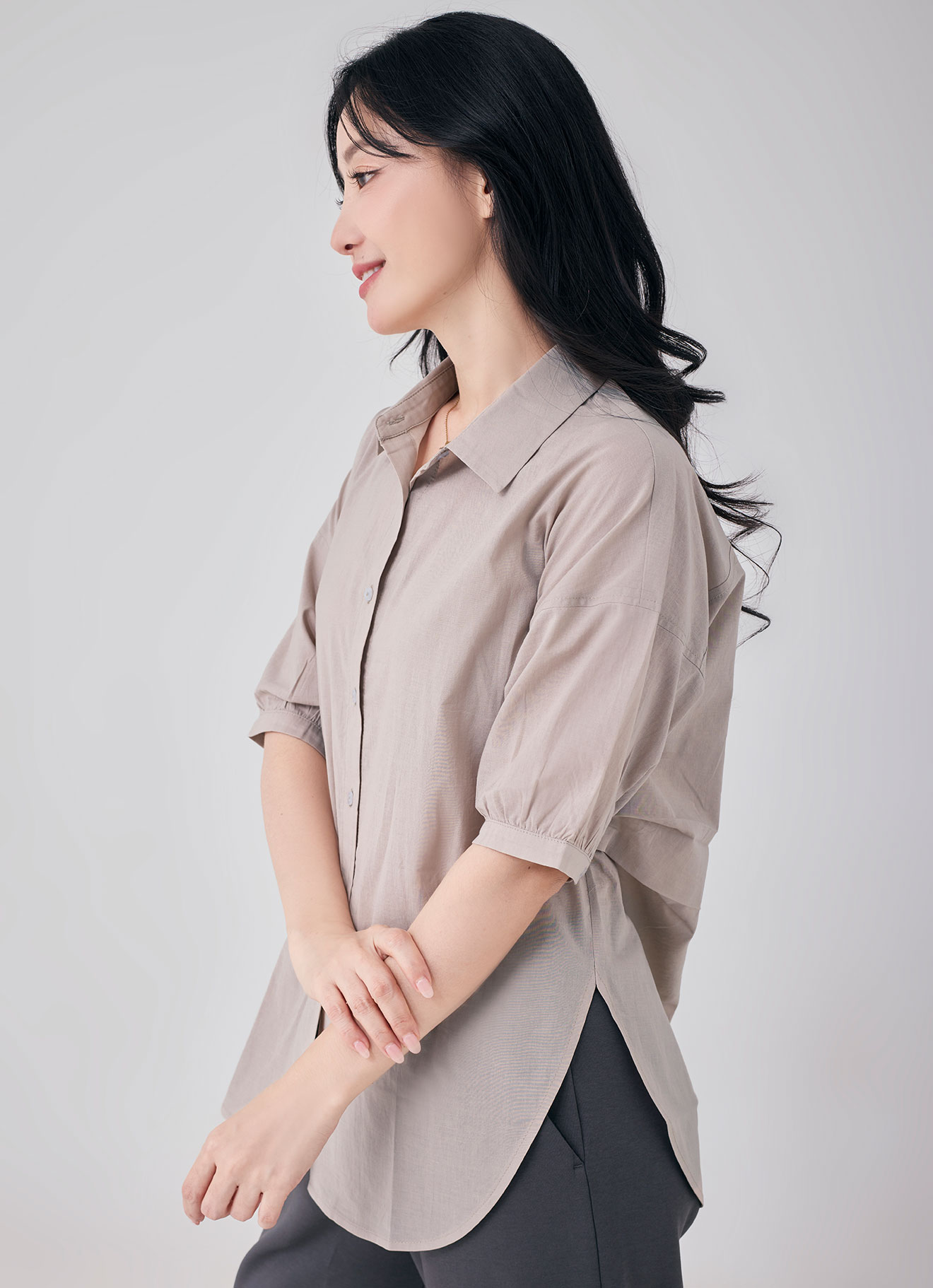 Gray-Morn by Shirt Collor Blouse