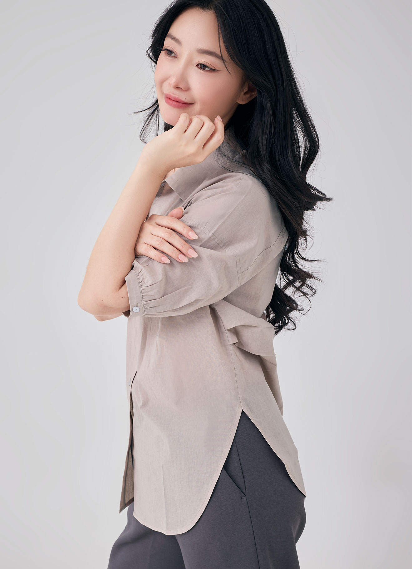 Gray-Morn by Shirt Collor Blouse