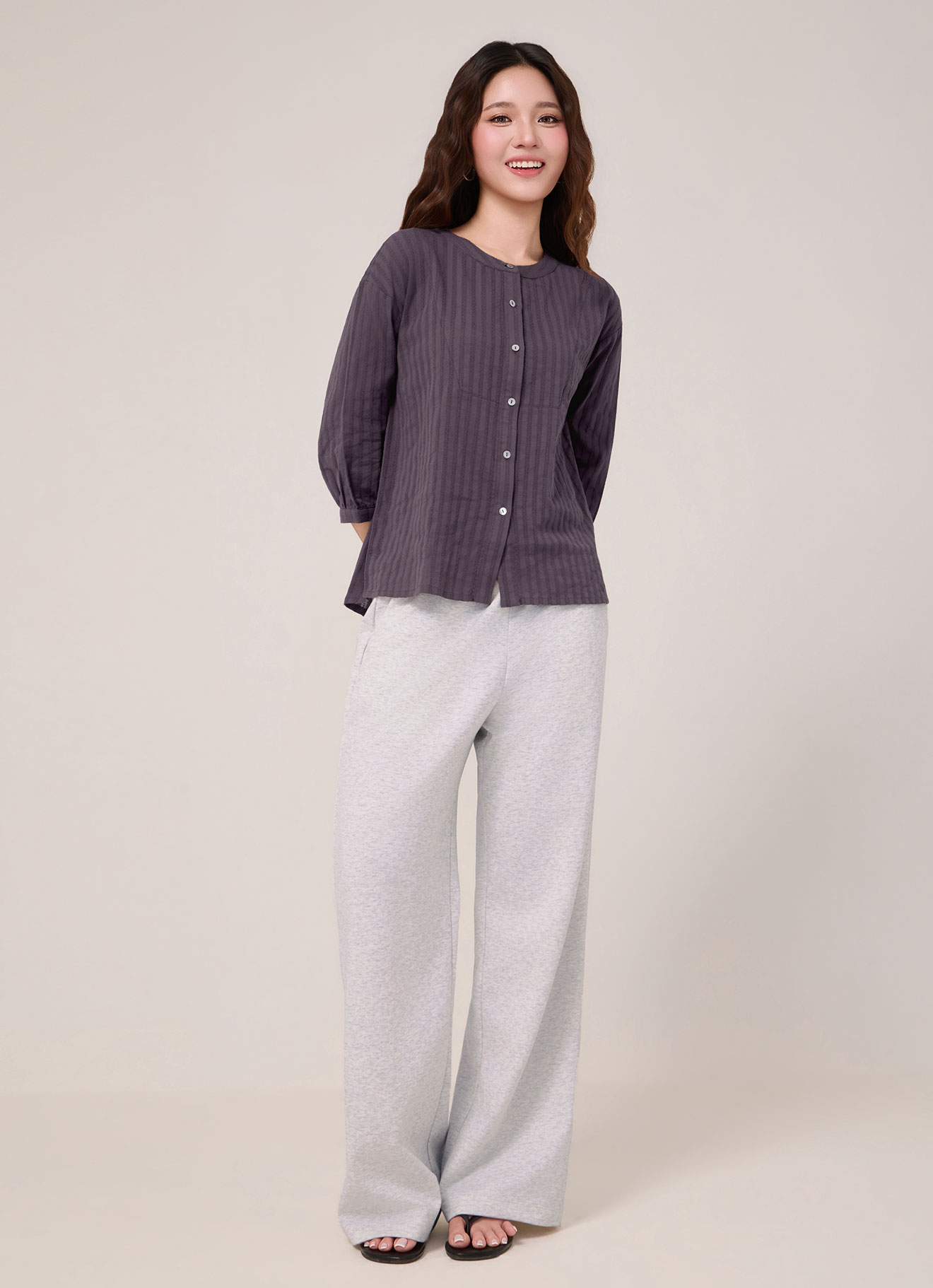 Huckieberry by Collarless Striped Blouse