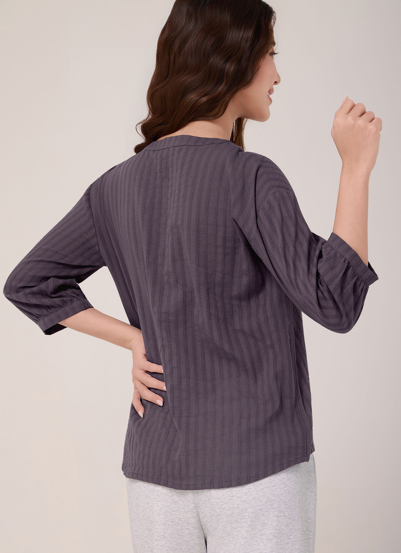 Huckieberry by Collarless Striped Blouse