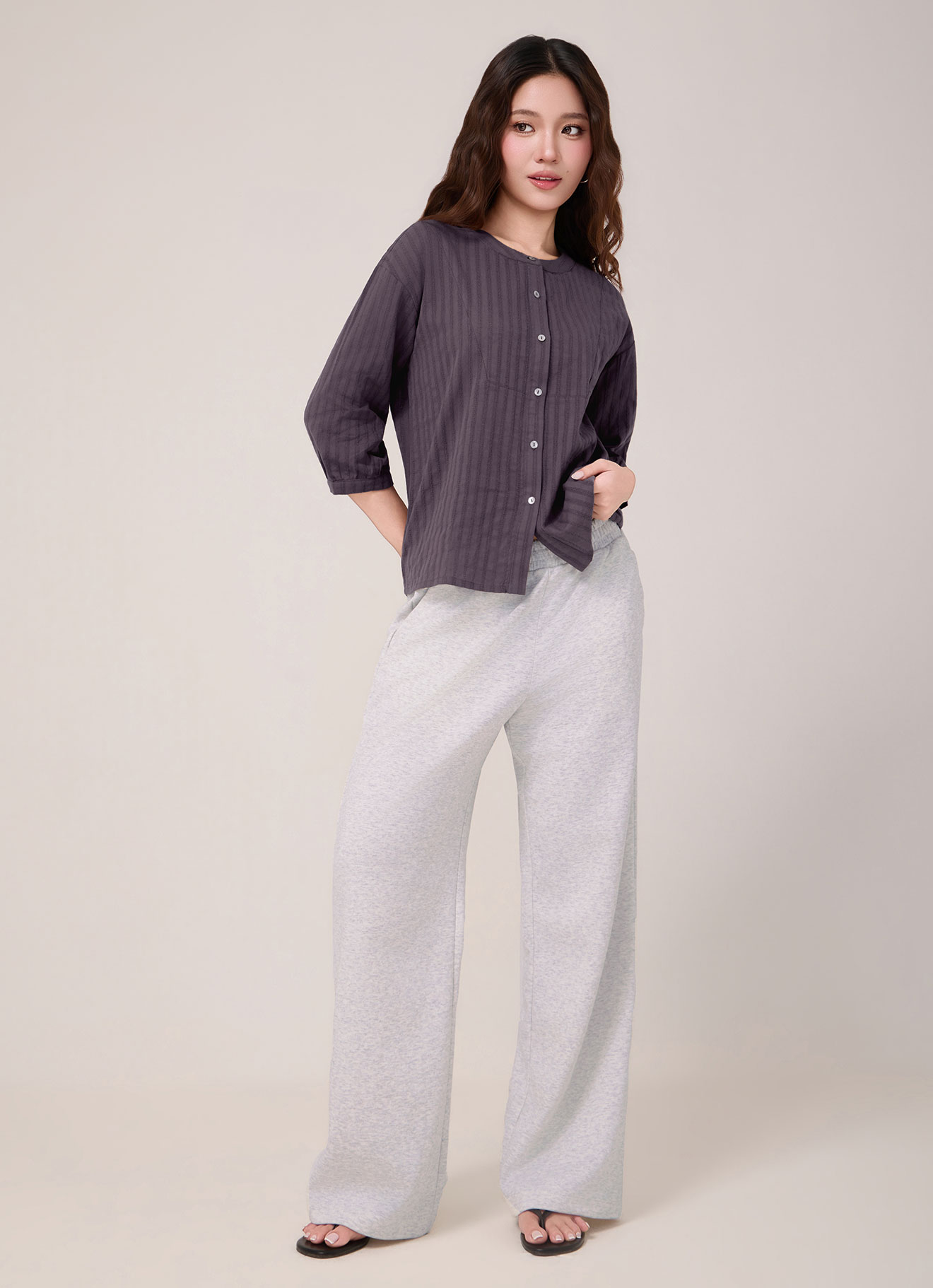 Huckieberry by Collarless Striped Blouse