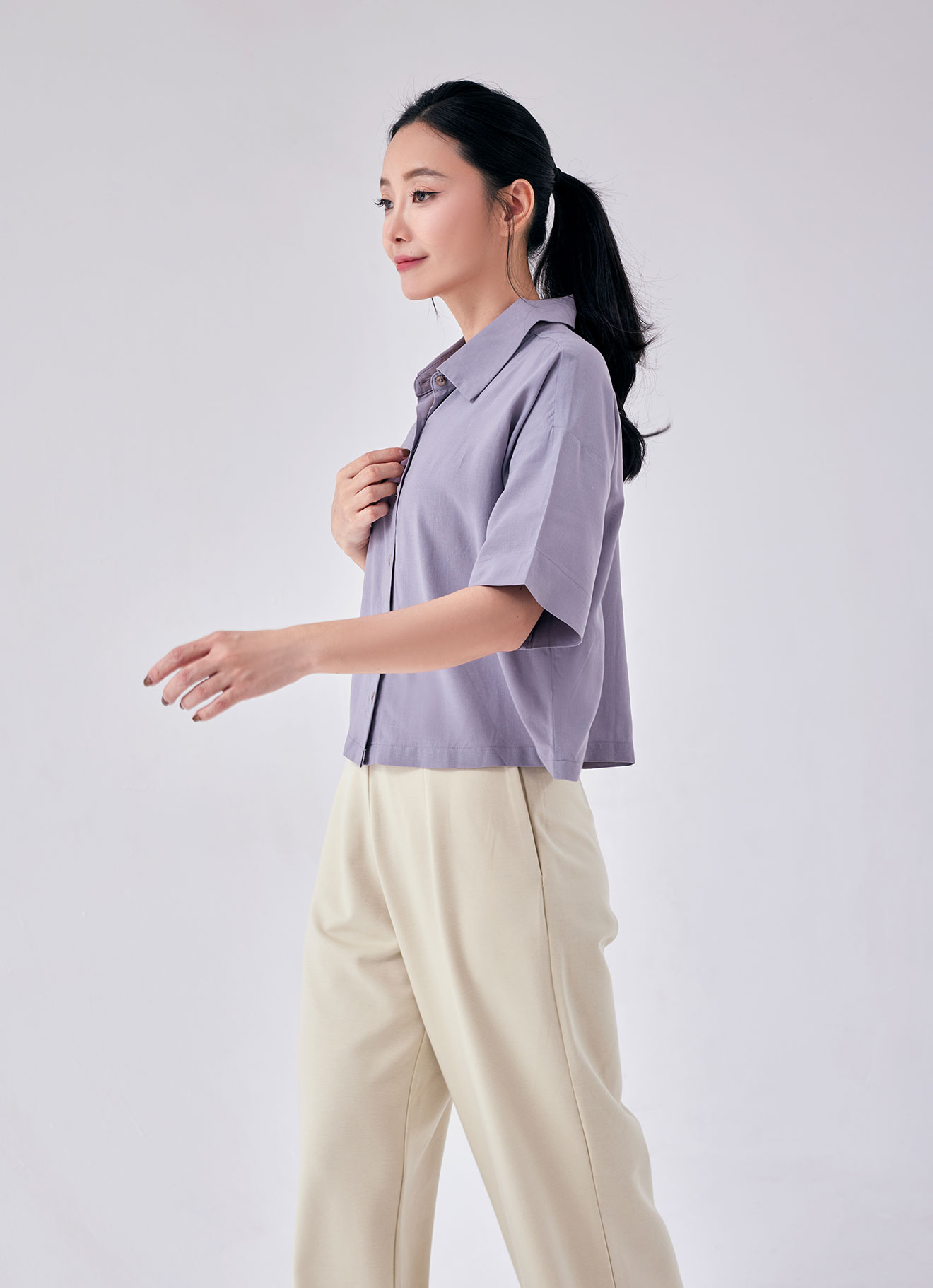 Lavender-Gray  by Shirt Collar Blouse