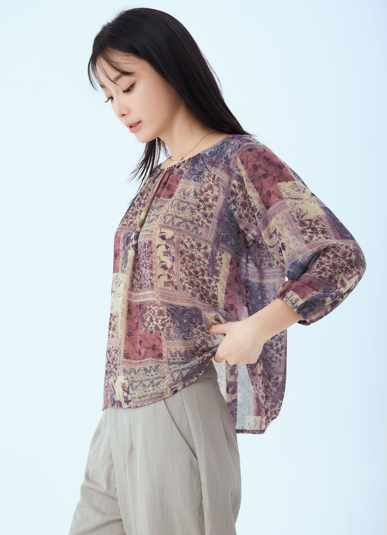 Lavender-Gray by Printed Blouse