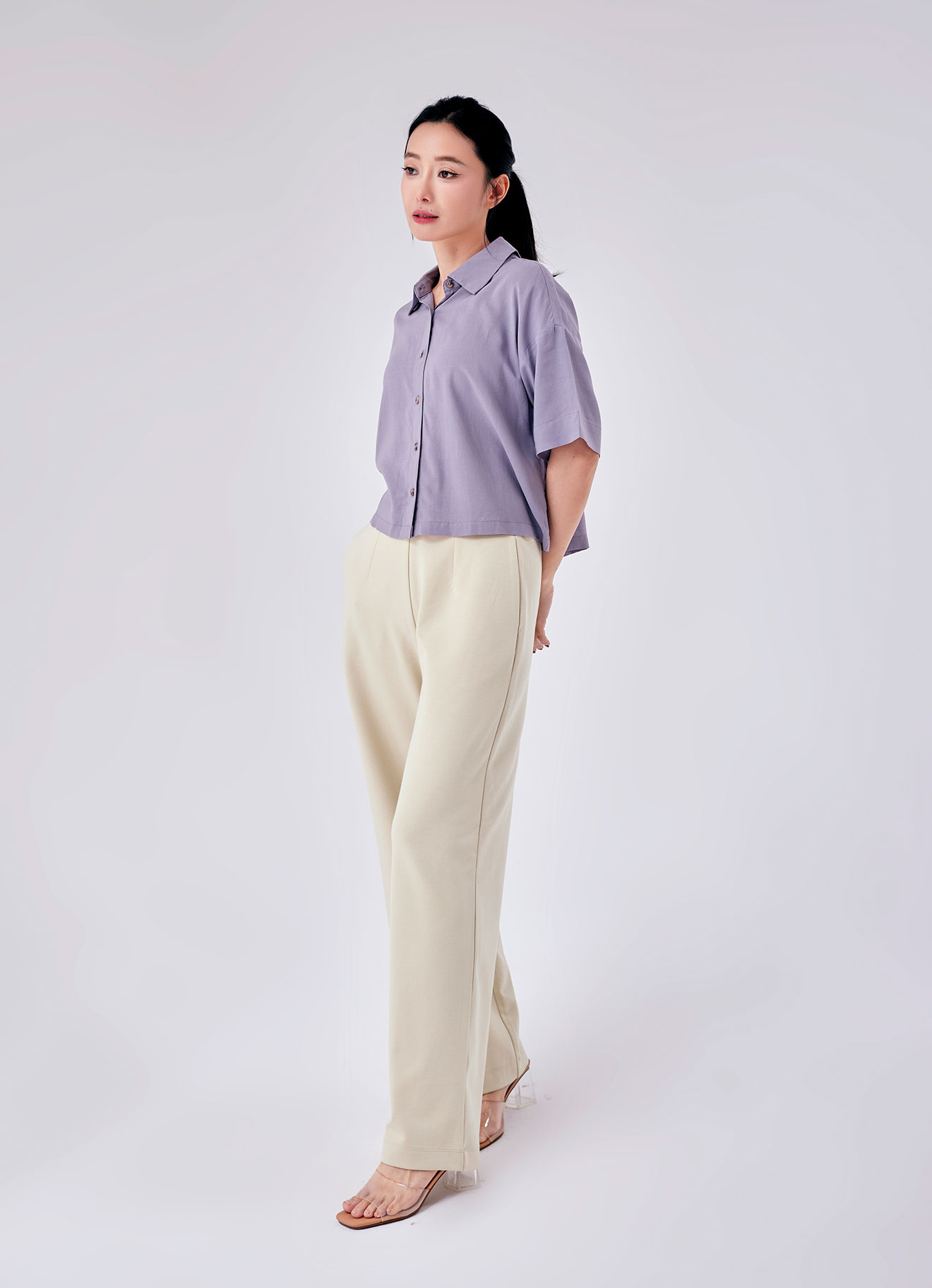 Lavender-Gray  by Shirt Collar Blouse