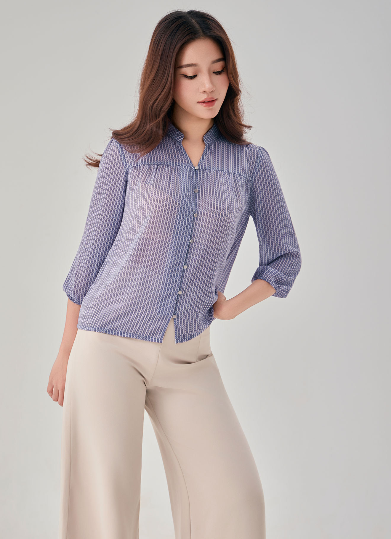 Lavender-Gray by Sleeve Blouse