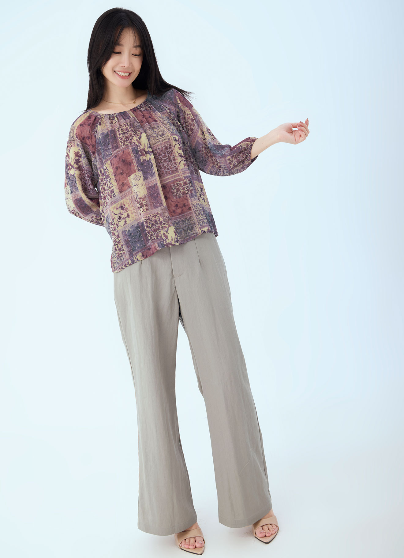Lavender-Gray by Printed Blouse