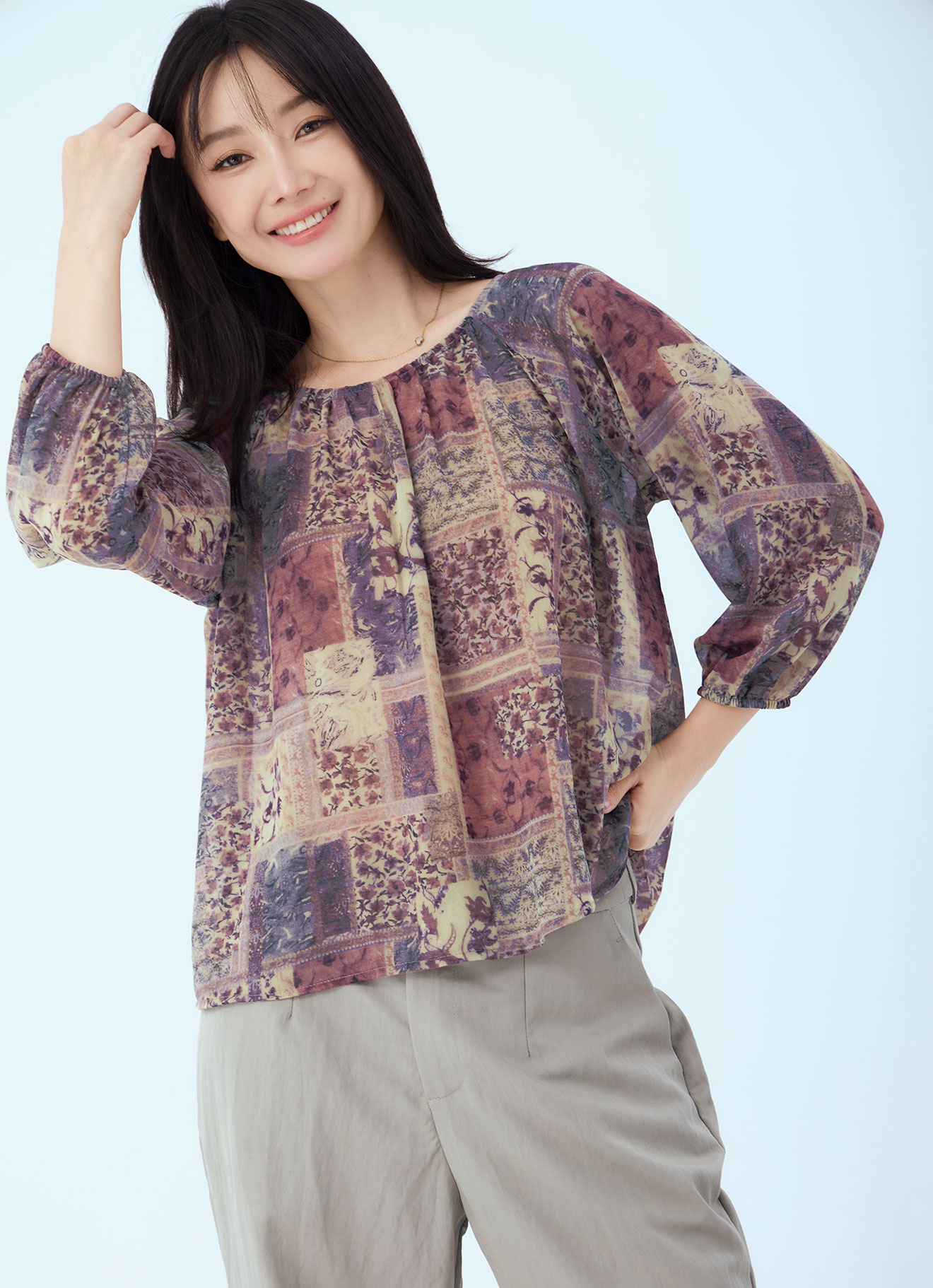 Lavender-Gray by Printed Blouse