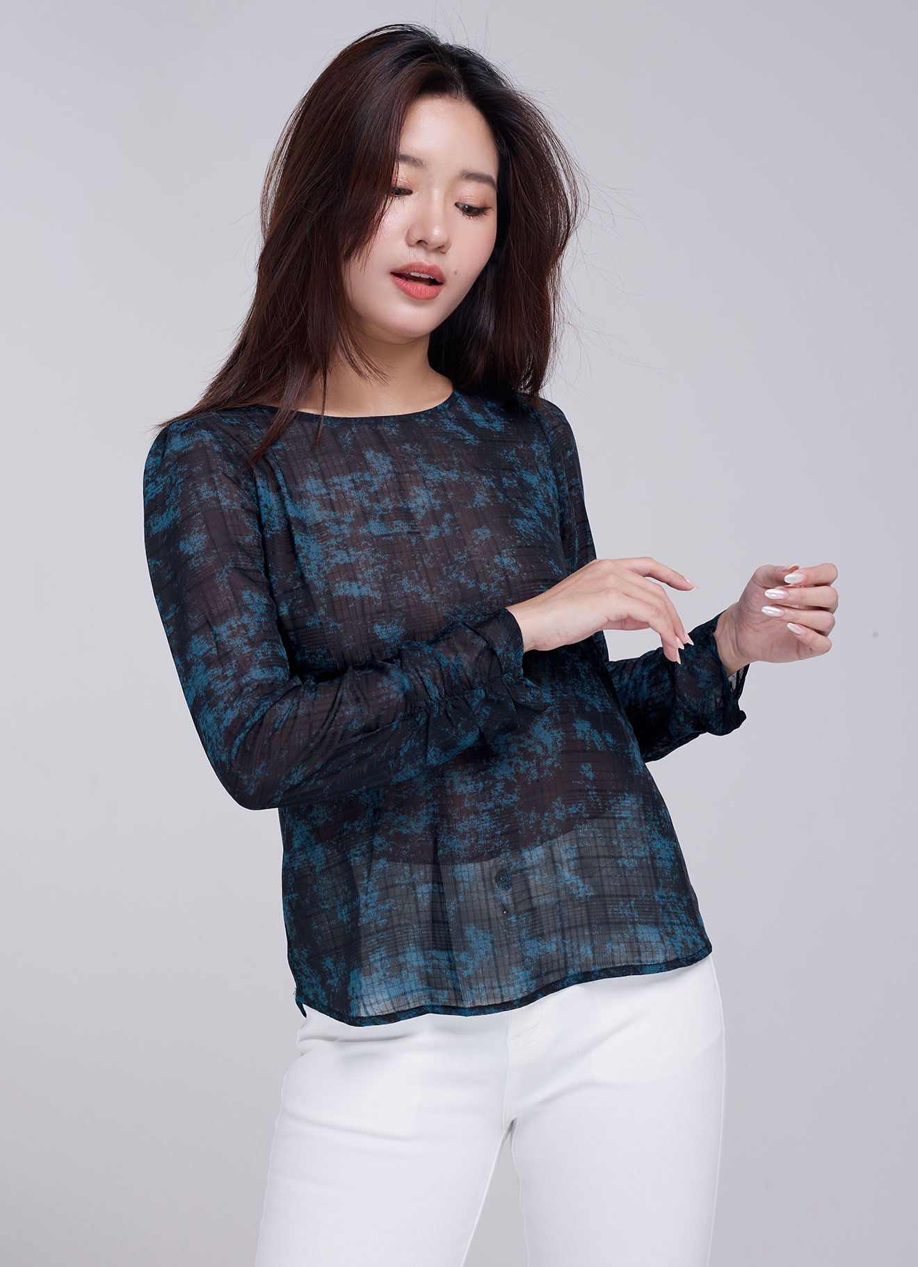 Mallard-Blue by Long Sleeve Blouse