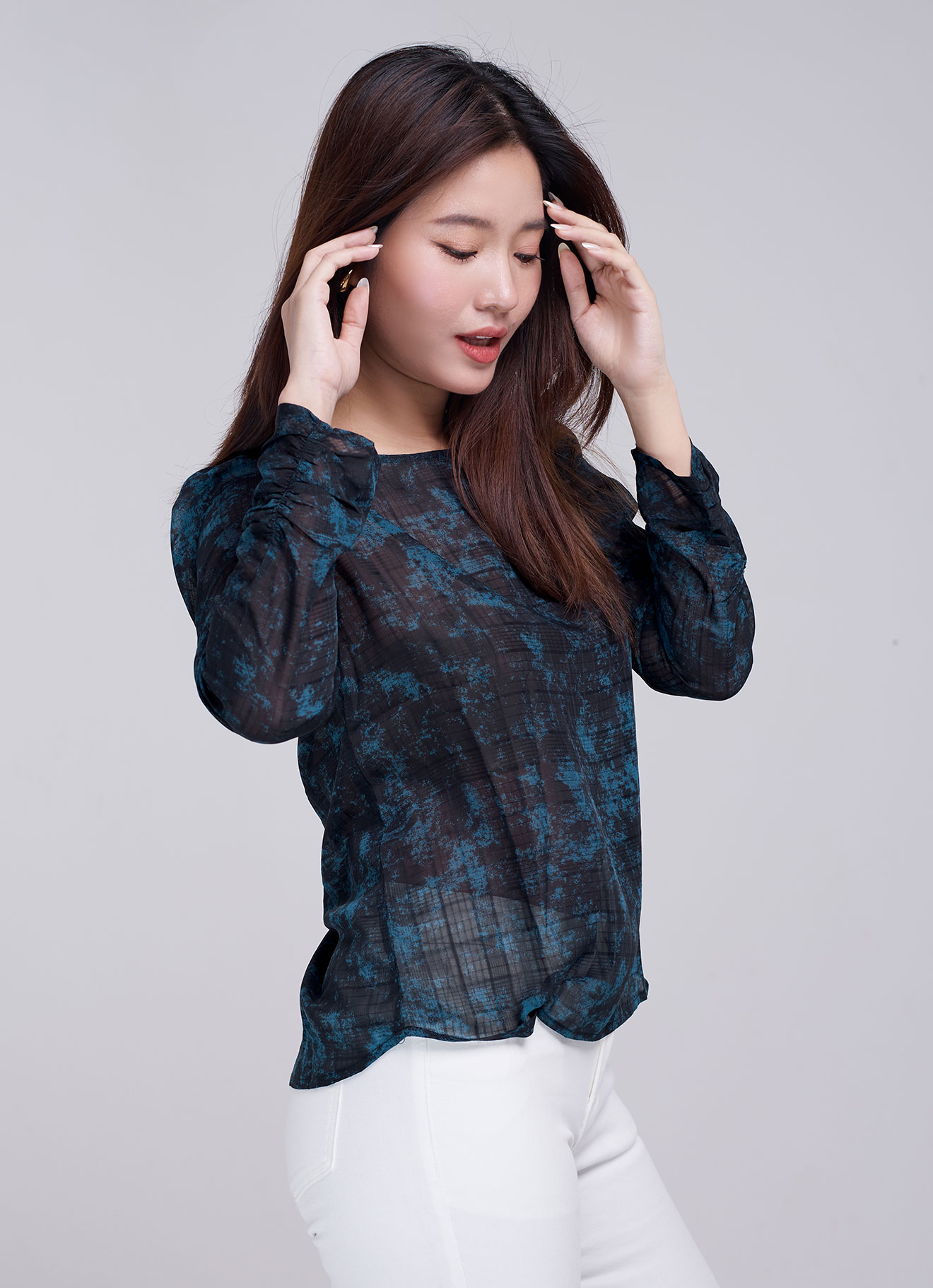 Mallard-Blue by Long Sleeve Blouse