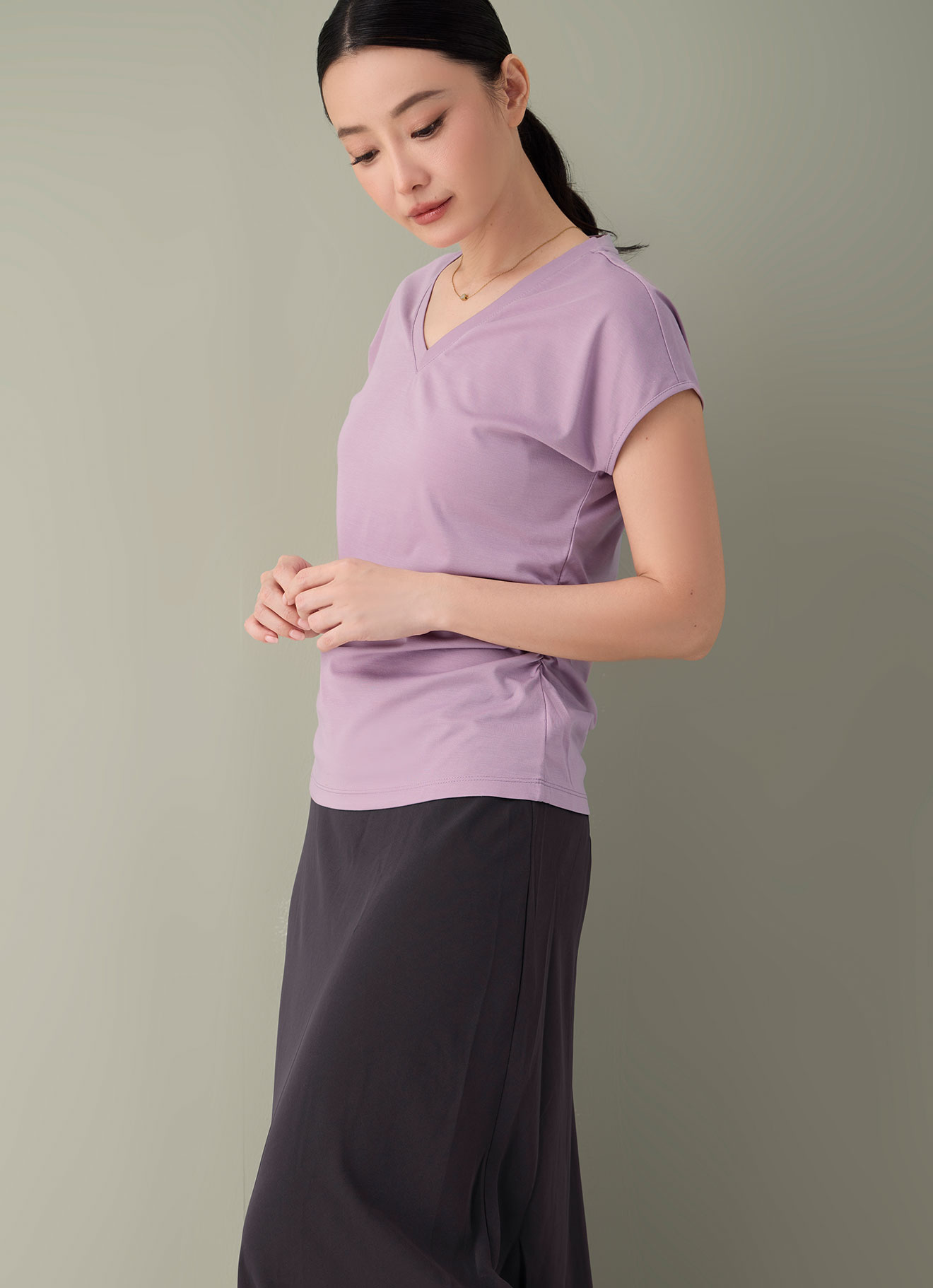 Mauve-Shadows by V-Neck Top