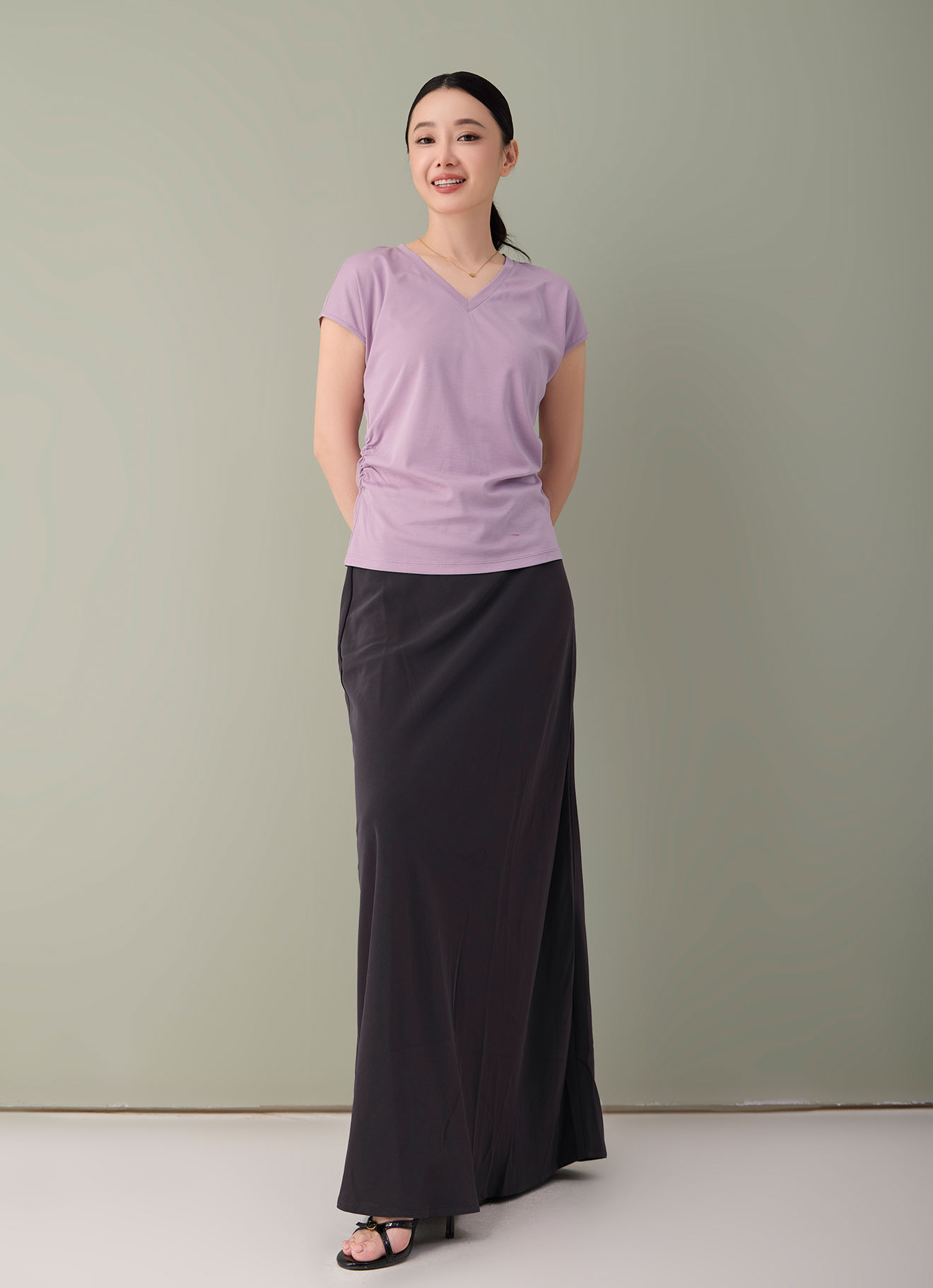 Mauve-Shadows by V-Neck Top