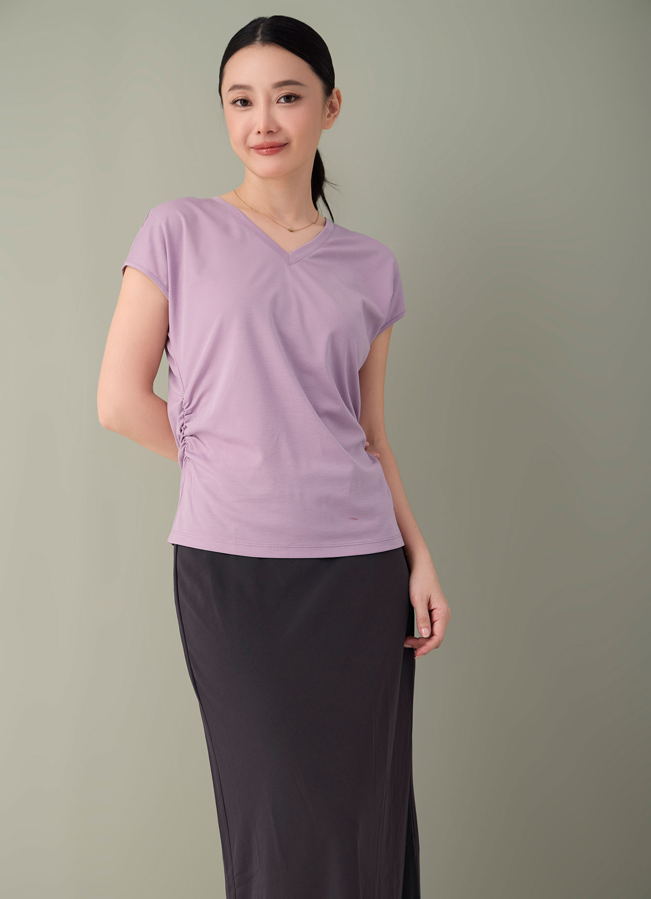Mauve-Shadows by V-Neck Top