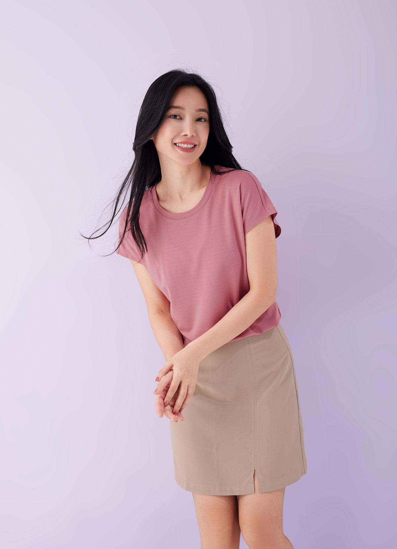Mauveglow by Round-Neck Top
