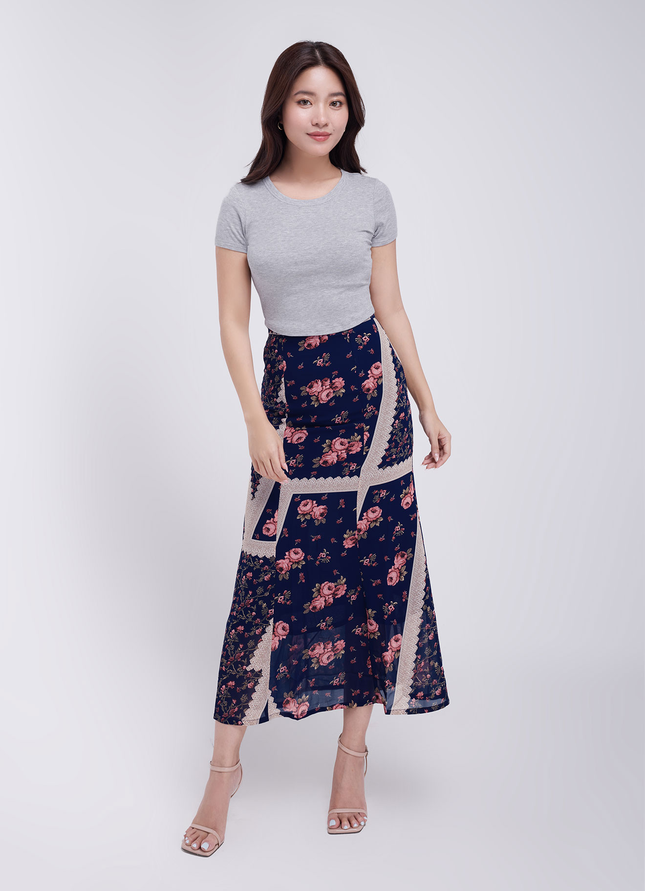 Medieval-Blue by Floral Printed Skirt