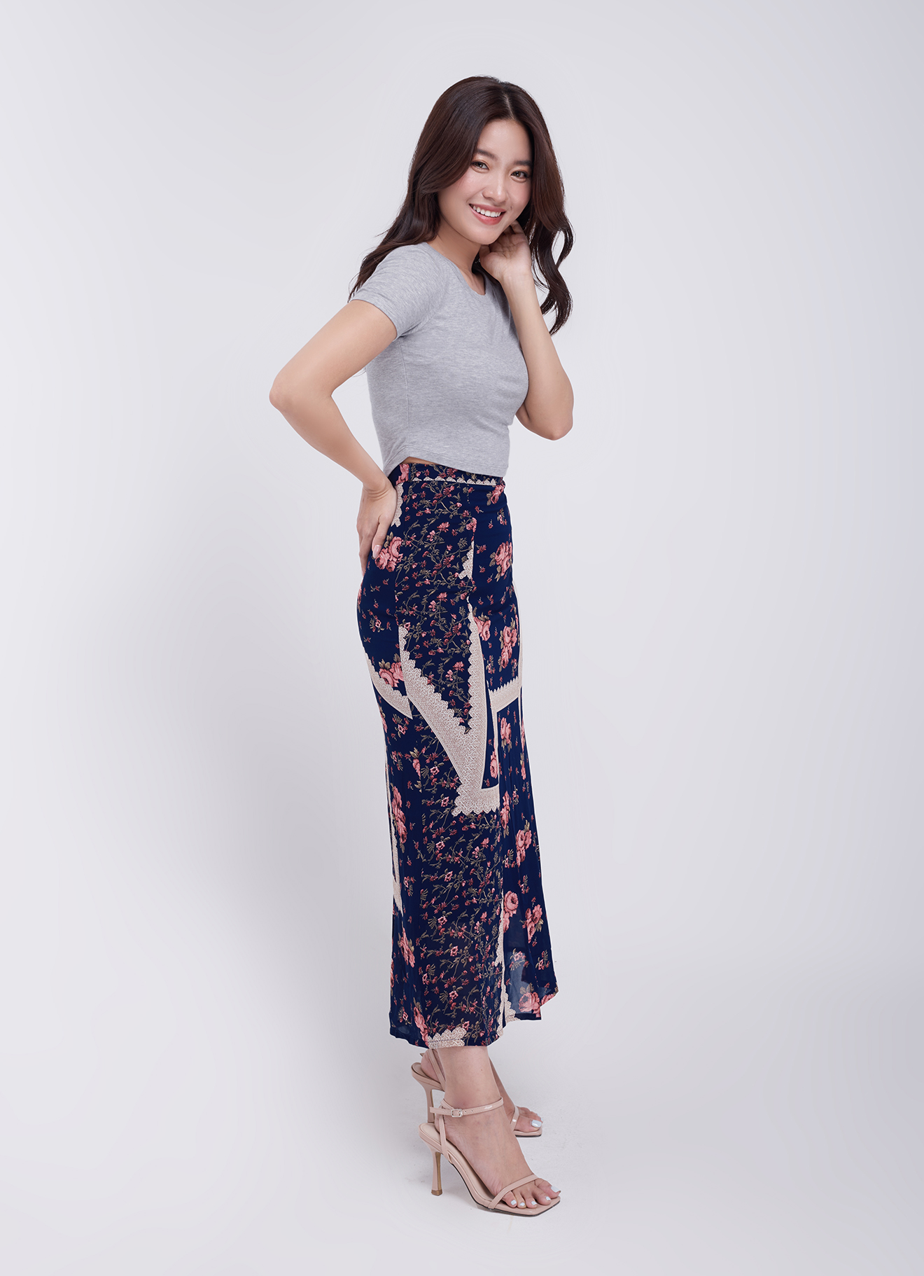 Medieval-Blue by Floral Printed Skirt