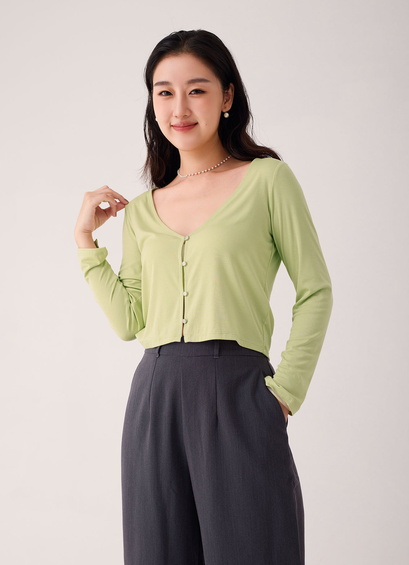 Mellow-Green by V-Neck Top