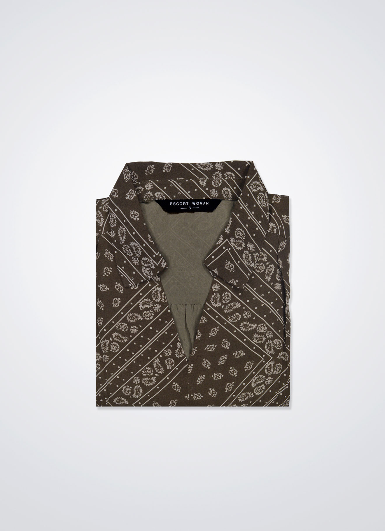 Military-Oilve by Shirt Collar Dress with Belt