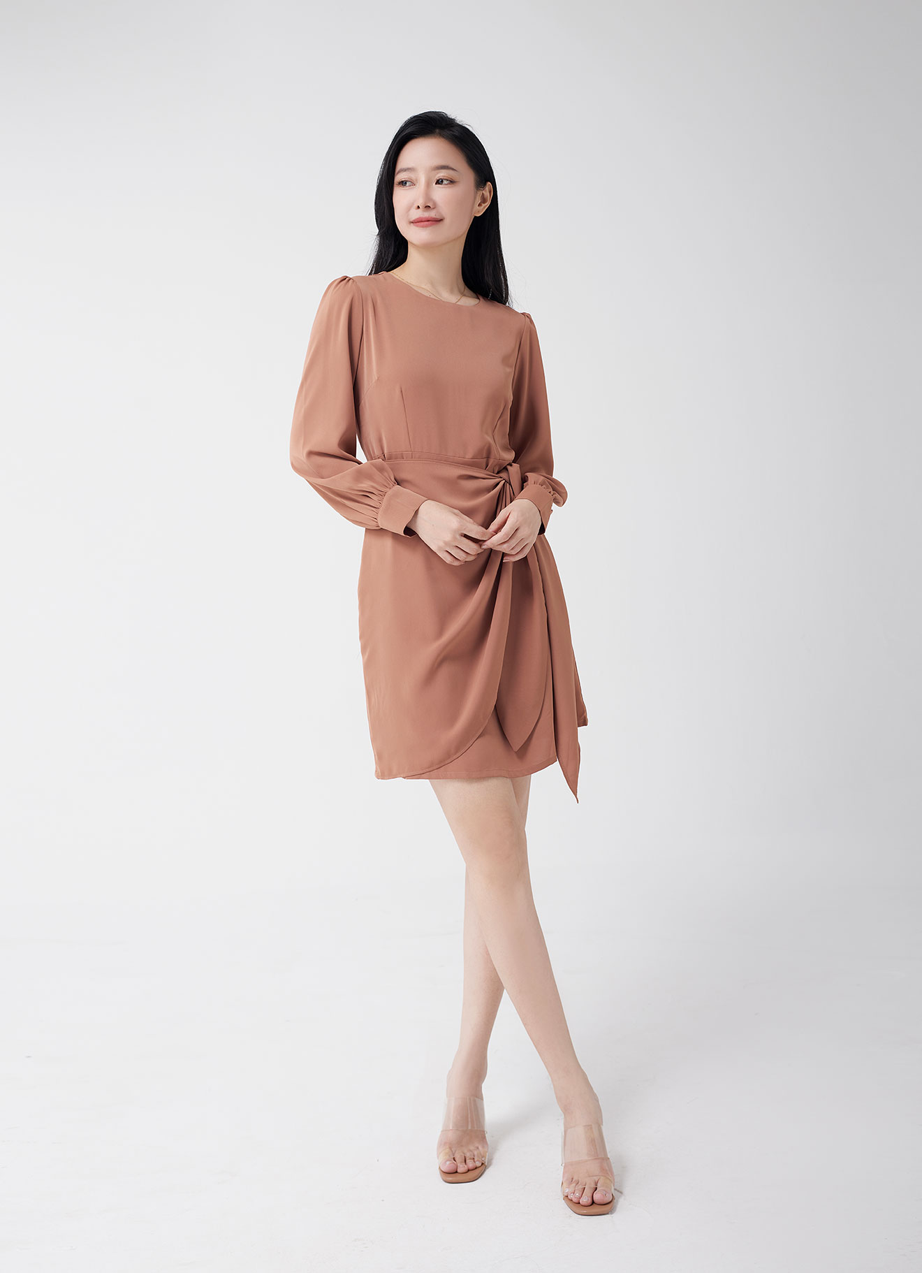 Mocha-Mousse  by Long Sleeve Dress