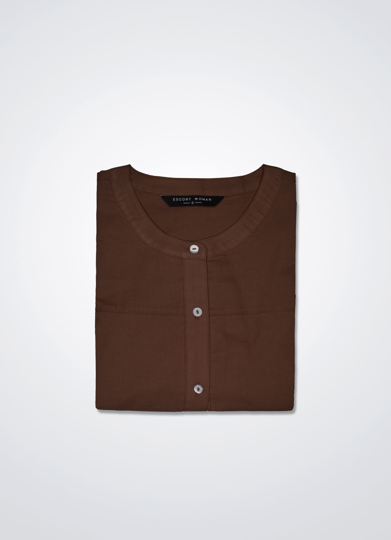 Mocha-Mousse by Round Neck Button Shirt