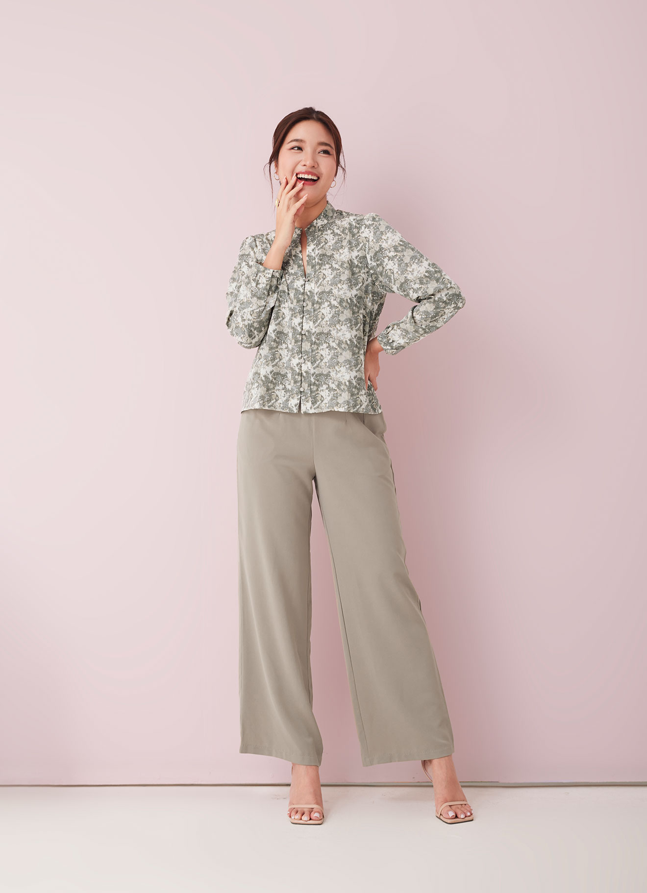 Neutral-Gray  by Long Sleeve Blouse