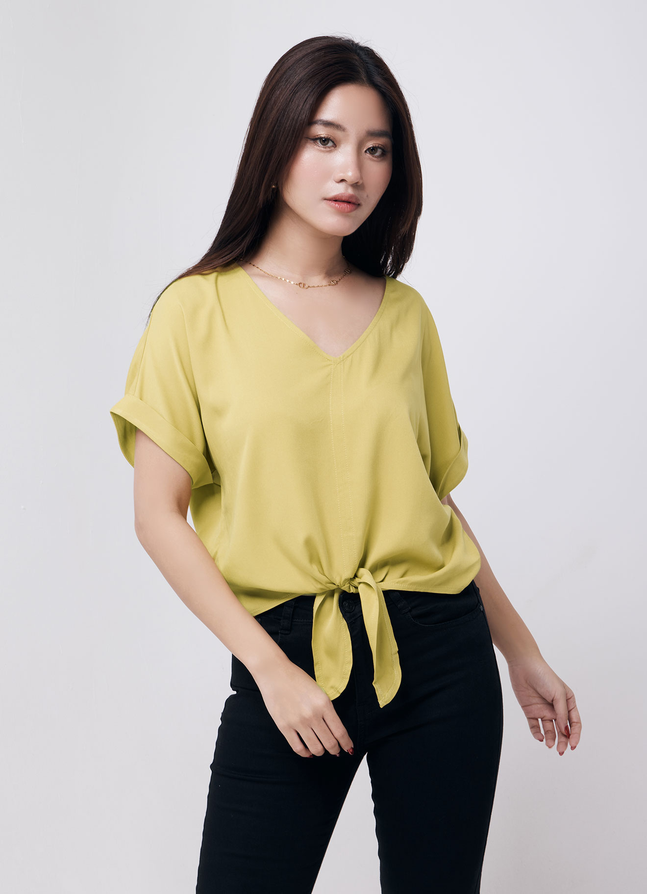 Oil-Yellow by V-Neck Top