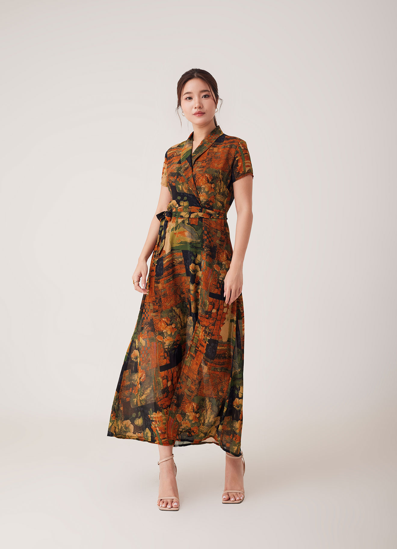 Olive-Branch  by Printed Dress with Belt