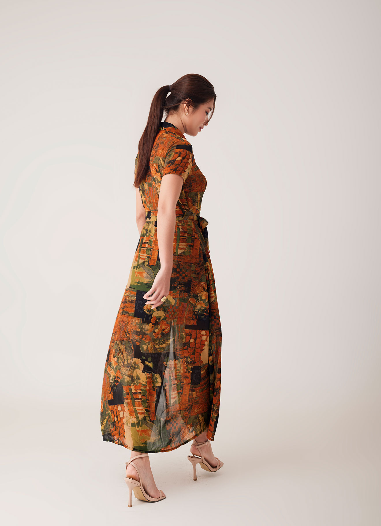 Olive-Branch  by Printed Dress with Belt