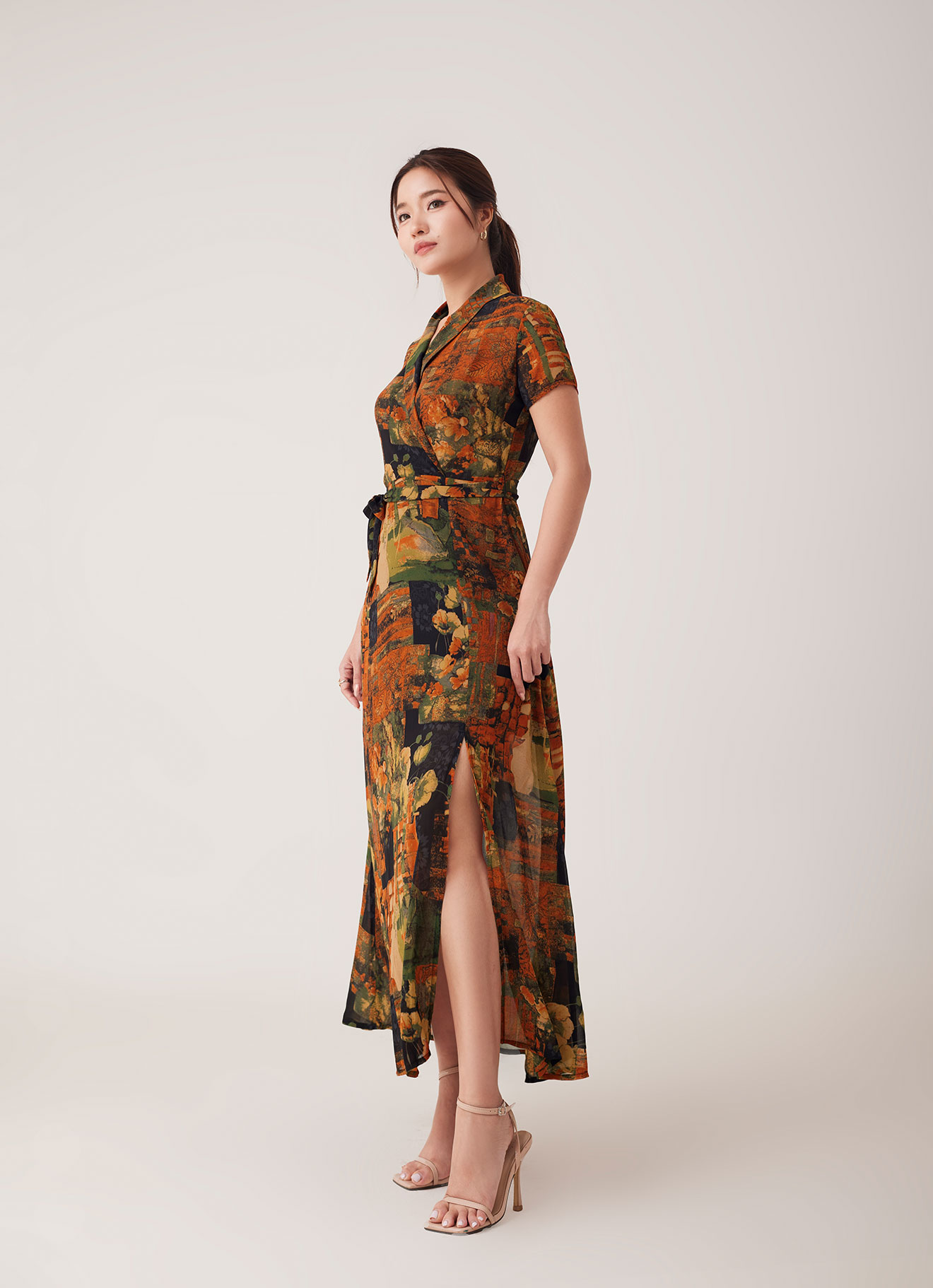 Olive-Branch  by Printed Dress with Belt