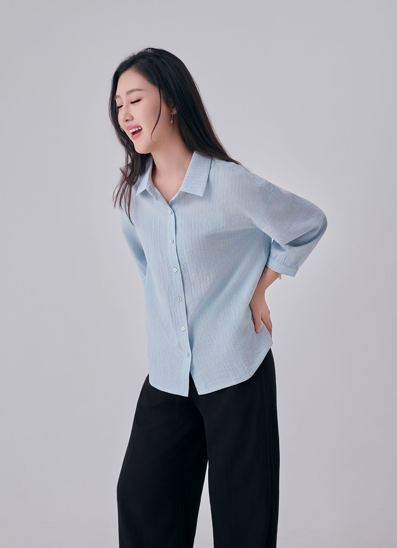 Pale-Blue by Shirt Collor Blouse