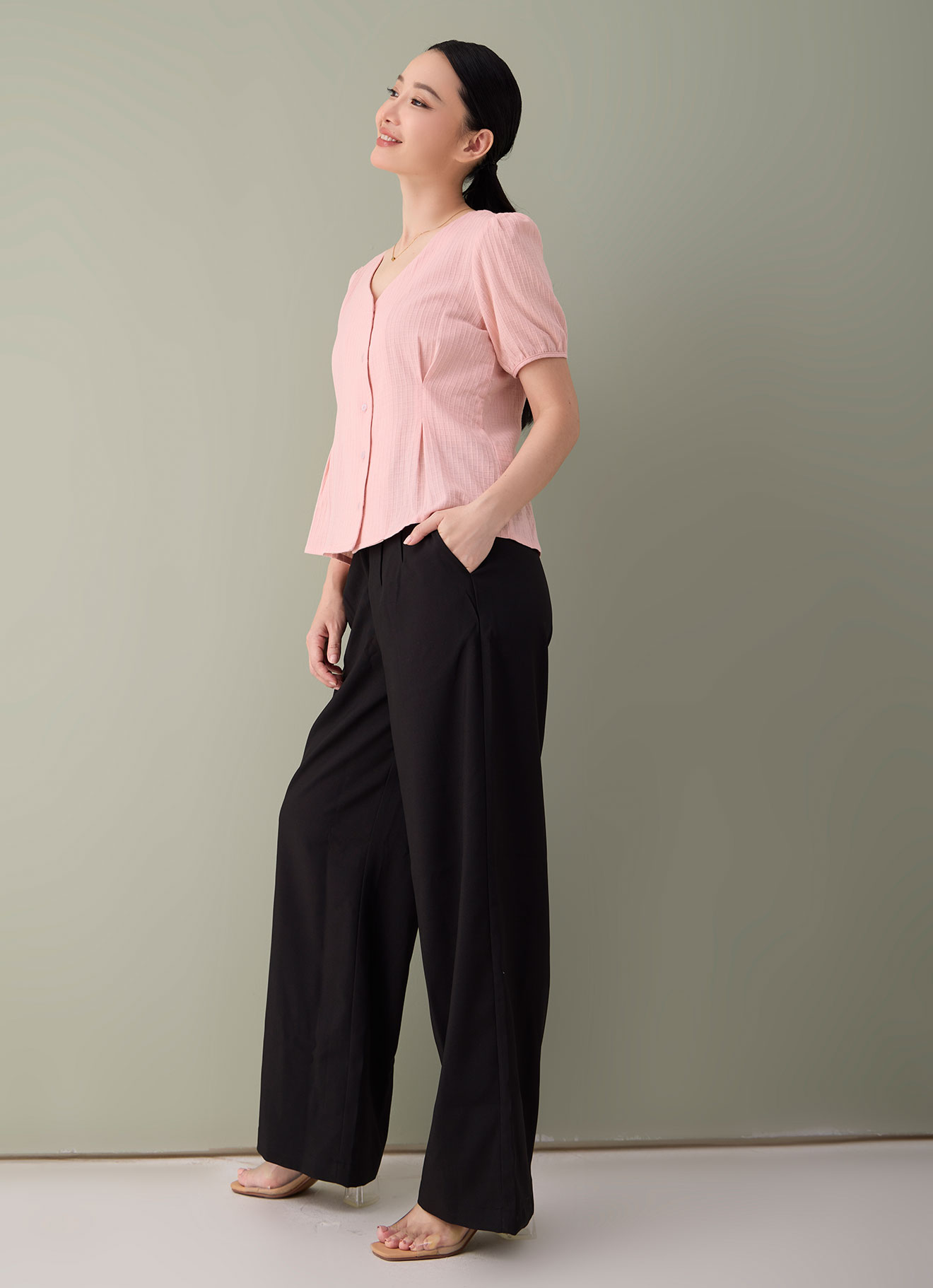 Pale-Blush by V-Neck Blouse