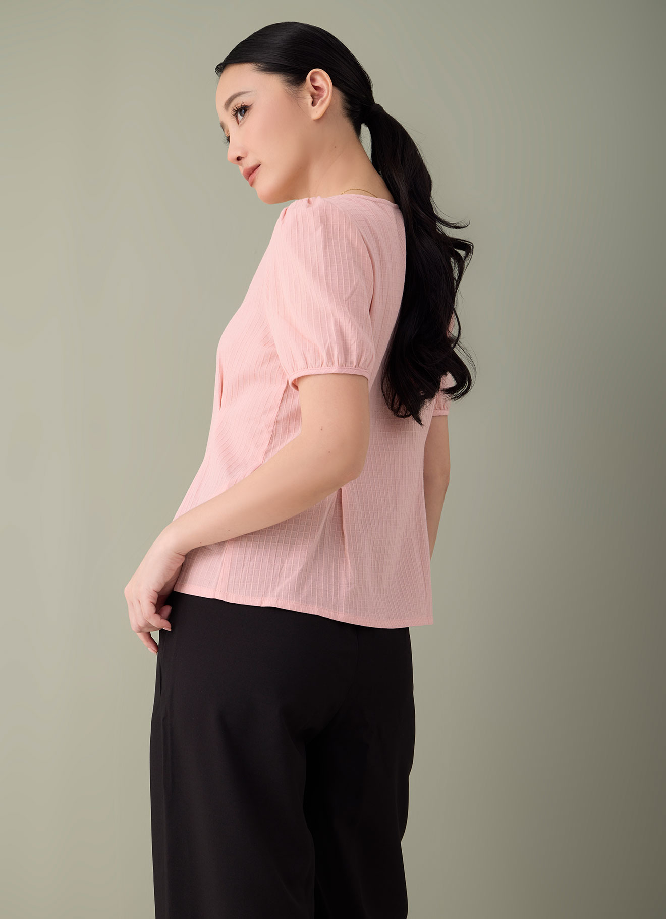 Pale-Blush by V-Neck Blouse