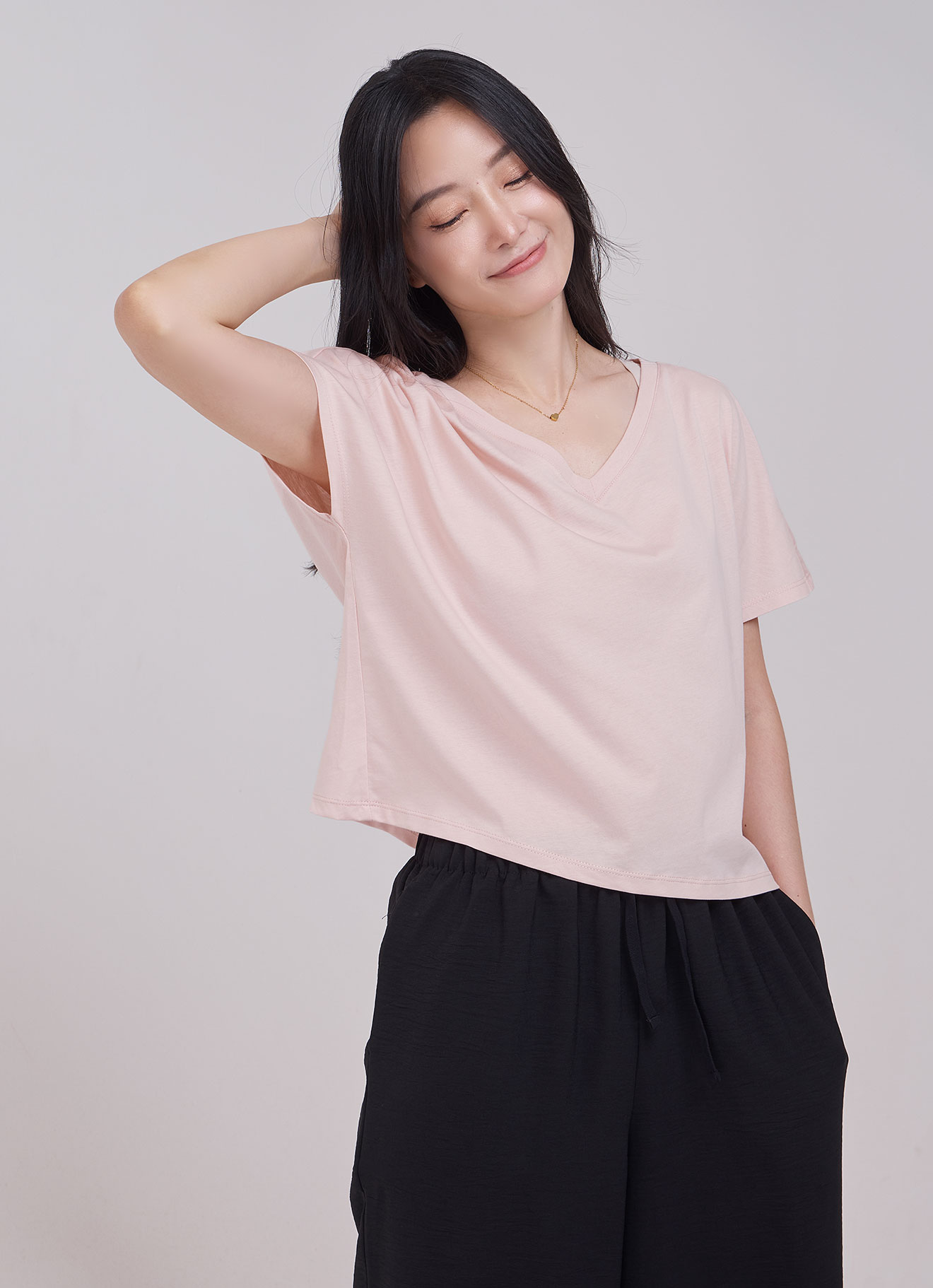 Pale-Dogwood  by V-Neck Blouse